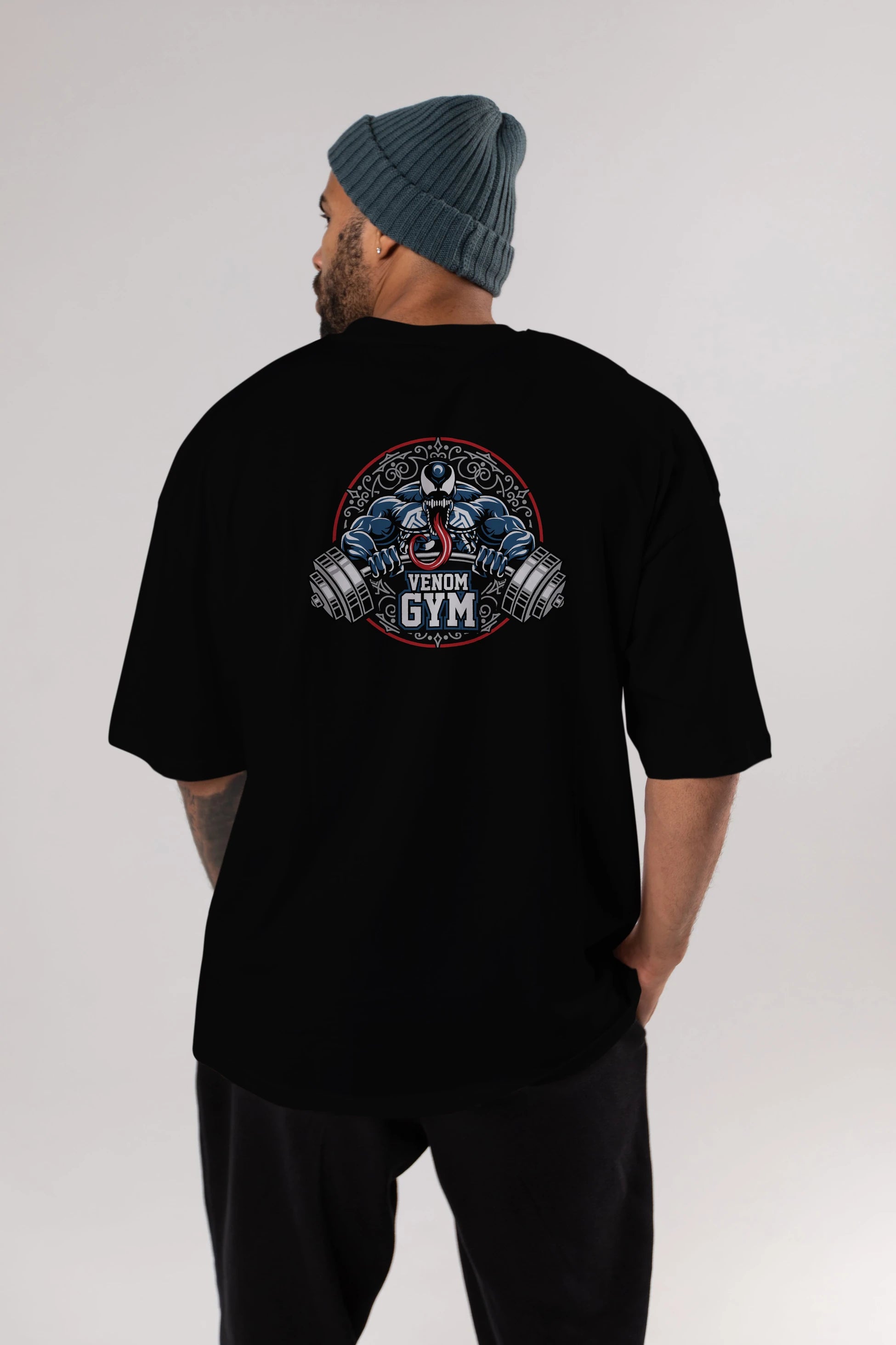 Venom GYM Arka Baskılı Oversize t-shirt Erkek Kadın Unisex %100 Pamuk Bisiklet Yaka tişort