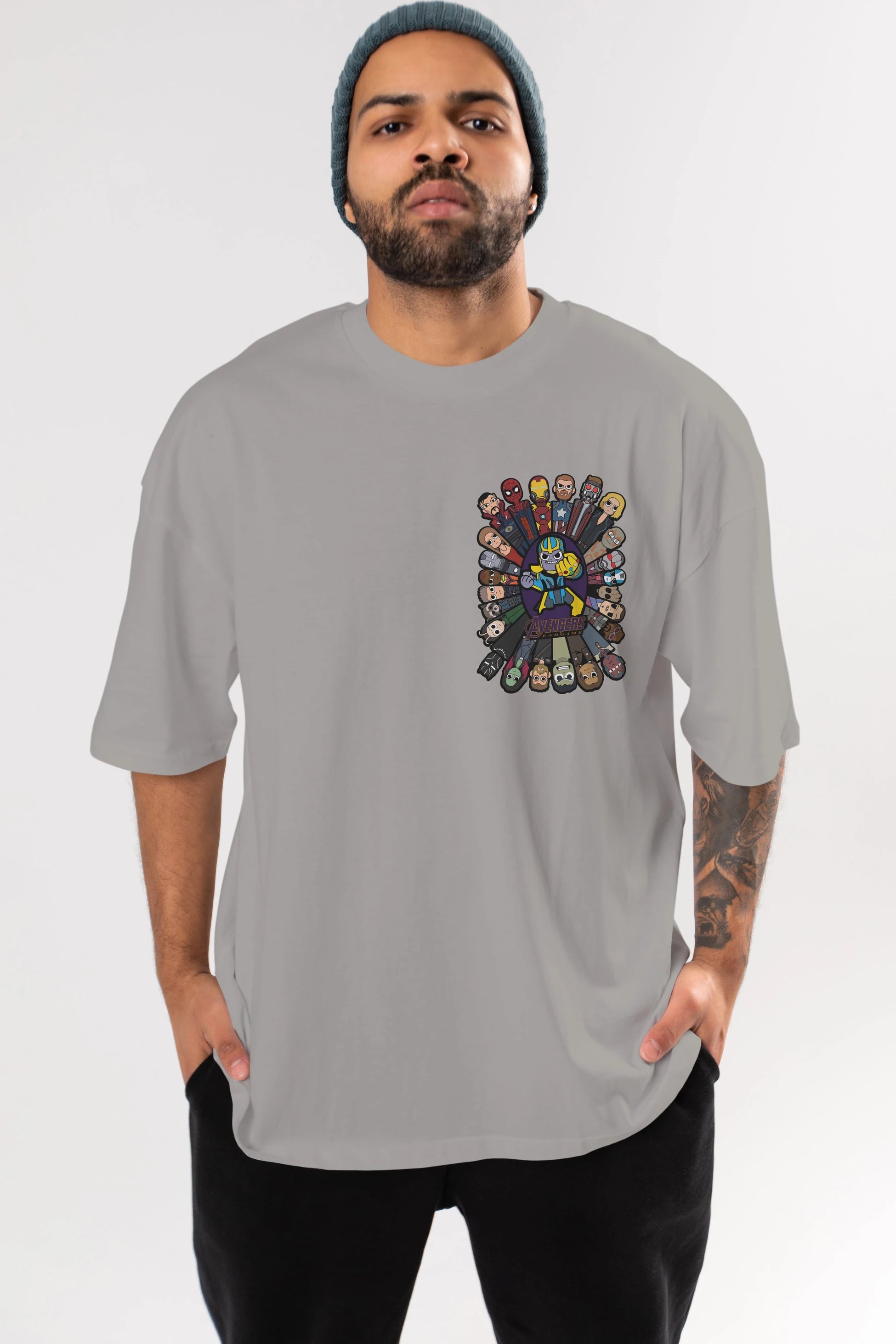 The Avengers (2) Ön Sol Baskılı Oversize t-shirt Erkek Kadın Unisex %100 Pamuk Bisiklet Yaka tişort