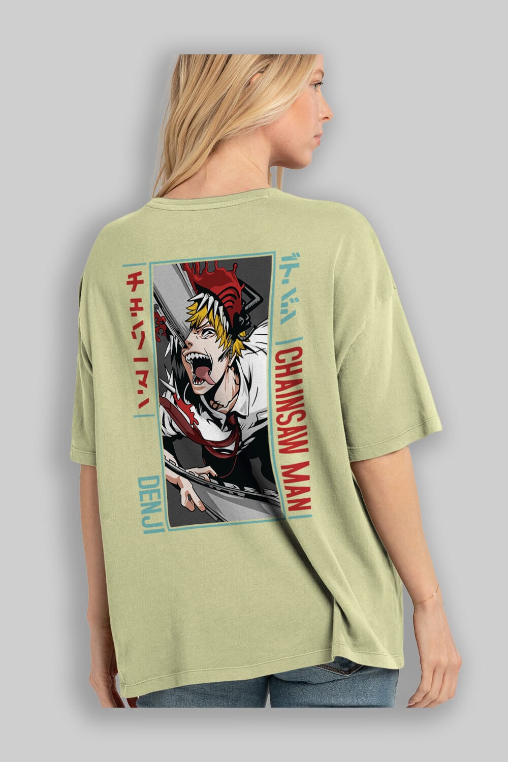 Denji Chainsaw Man Anime Arka Baskılı Oversize t-shirt Erkek Kadın Unisex