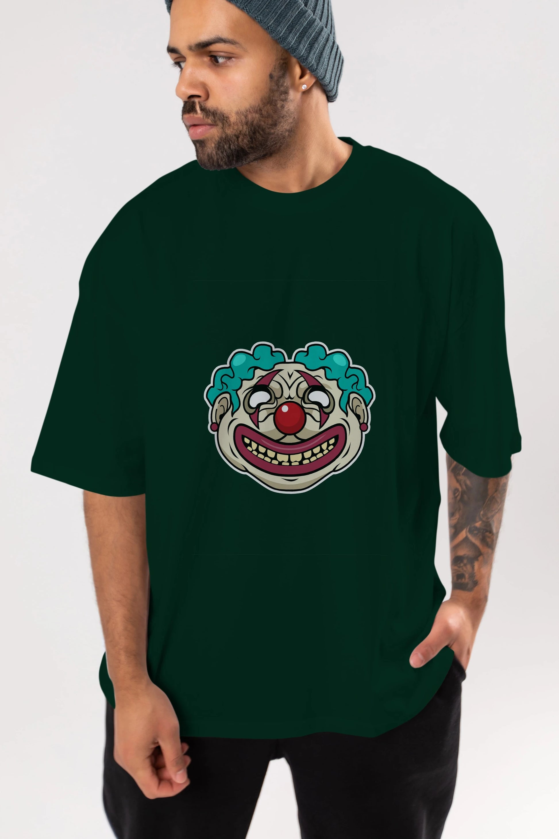 Clown Head Ön Baskılı Oversize t-shirt Erkek Kadın Unisex %100 Pamuk tişort