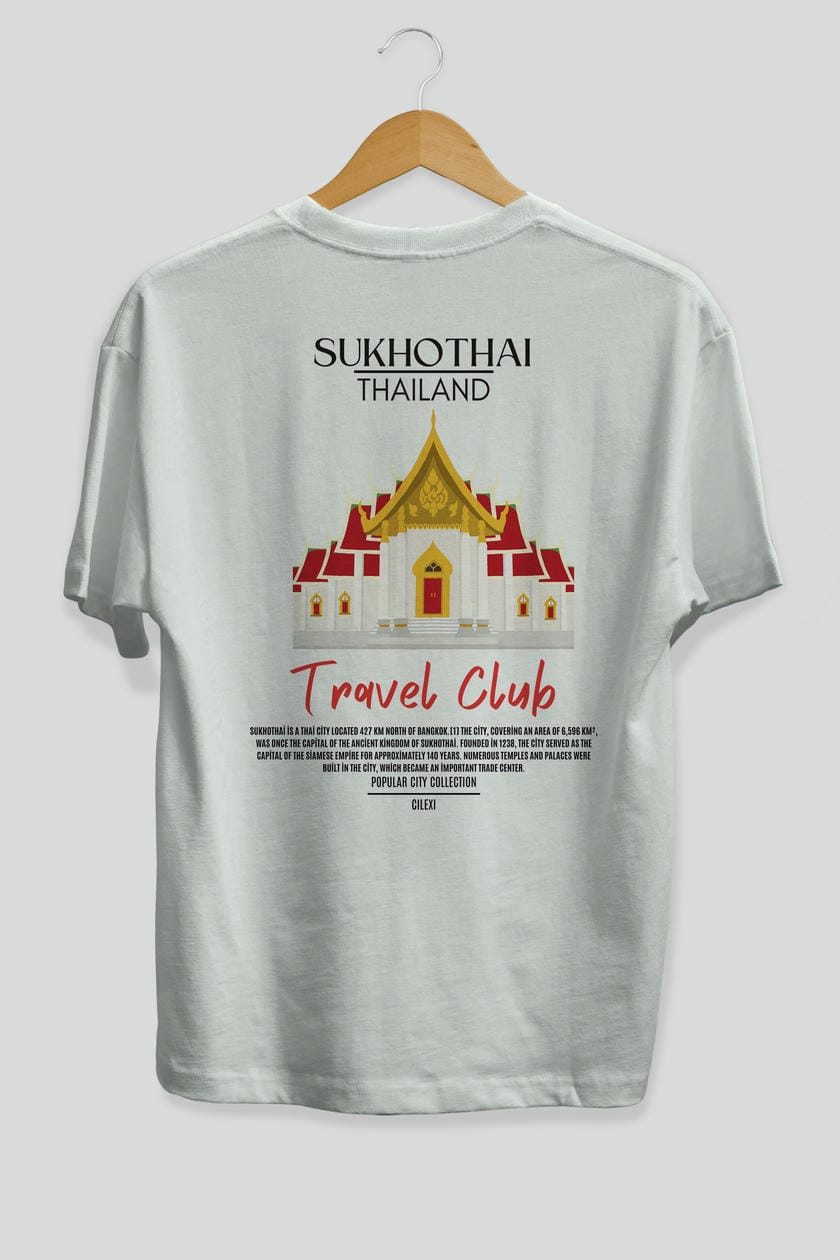 Sukhothai Thailand Arka Baskılı Oversize t-shirt Erkek Kadın Pamuk Bisiklet Yaka tişort