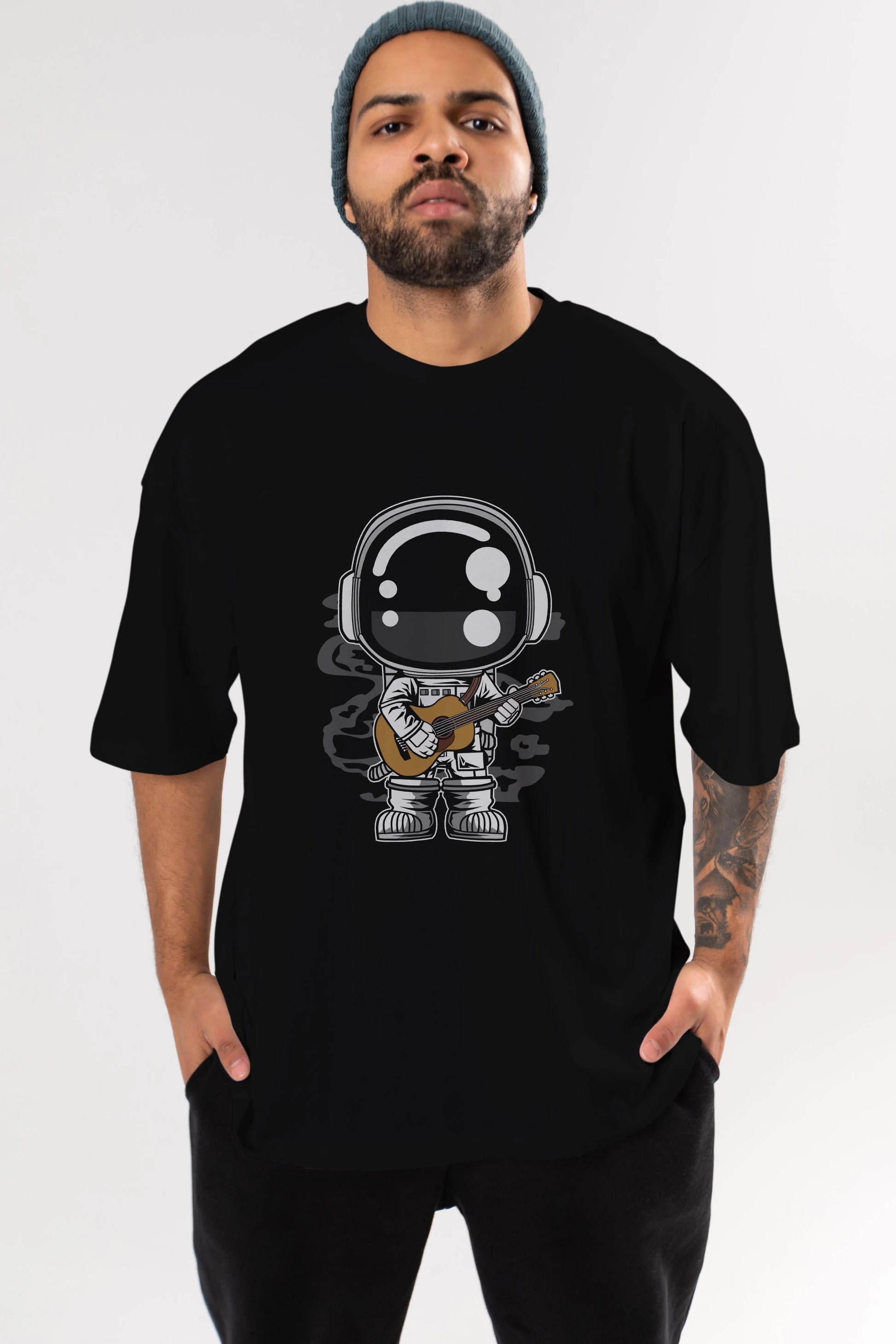 Astronaut Acoustic Guitar Ön Baskılı Oversize t-shirt Erkek Kadın Unisex