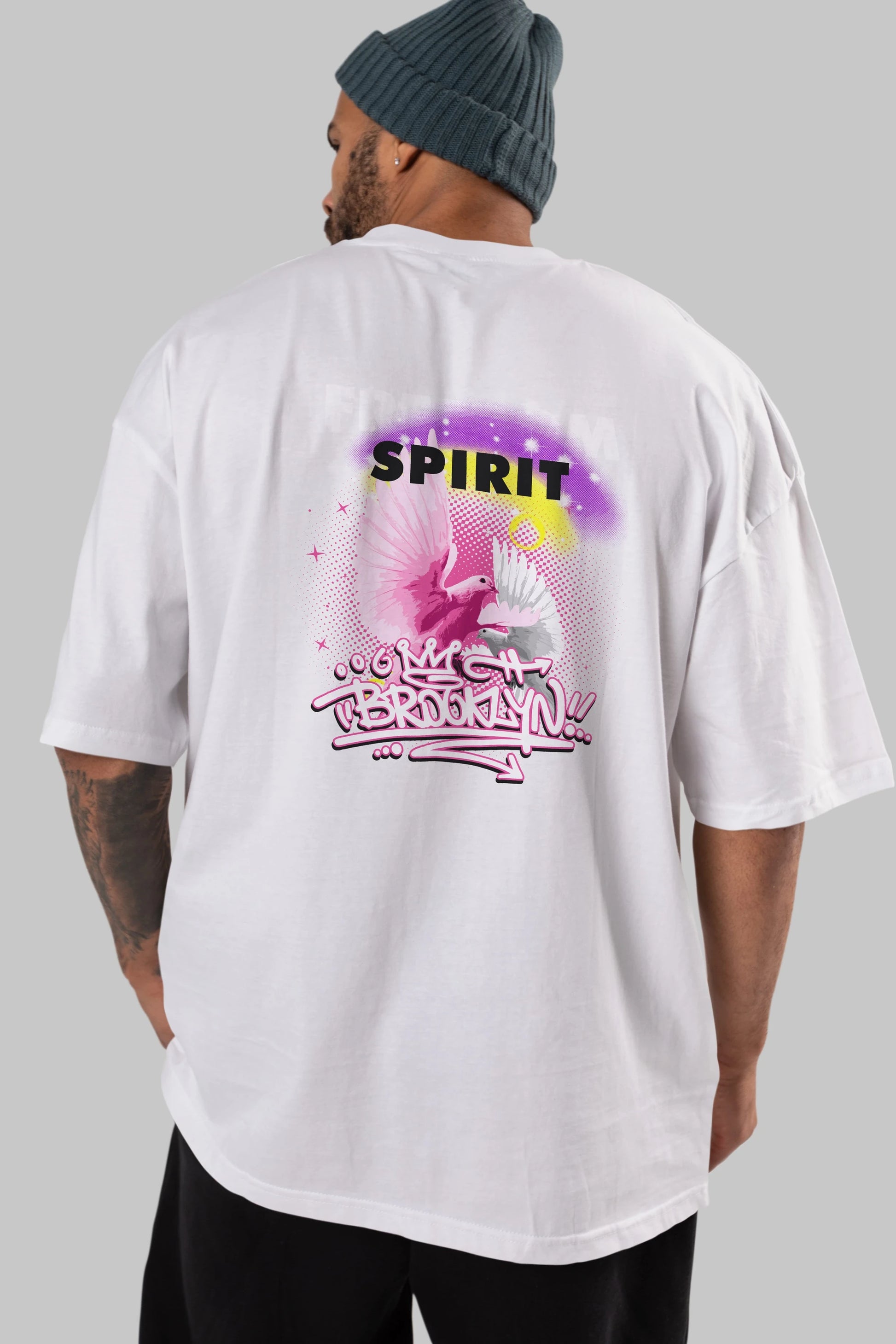 Freedom Spirit Brooklyn Arka Baskılı Oversize t-shirt Erkek Kadın Unisex