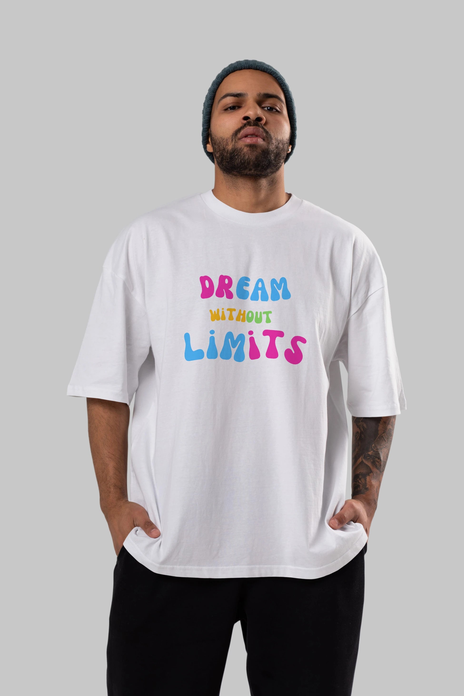 Dream Without Limits Yazılı Ön Baskılı Oversize t-shirt Erkek Kadın Unisex