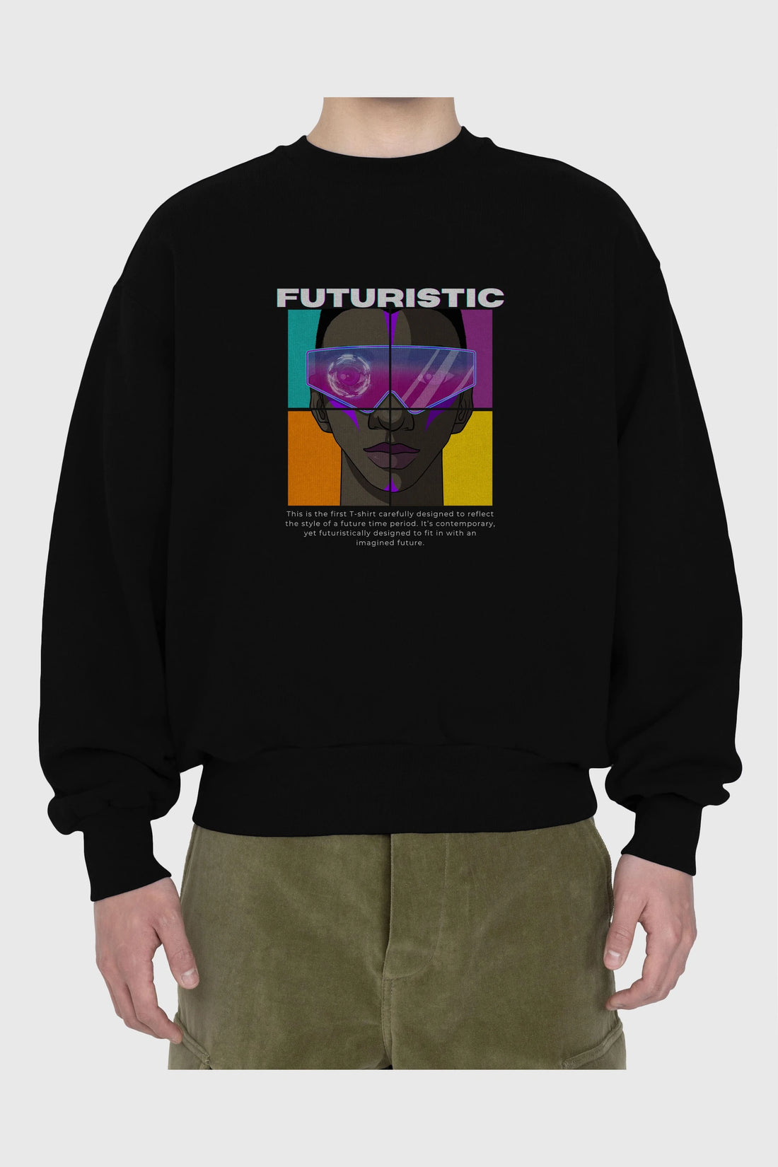 Futuristic Streetwear Ön Baskılı Oversize Sweatshirt Erkek Kadın Unisex