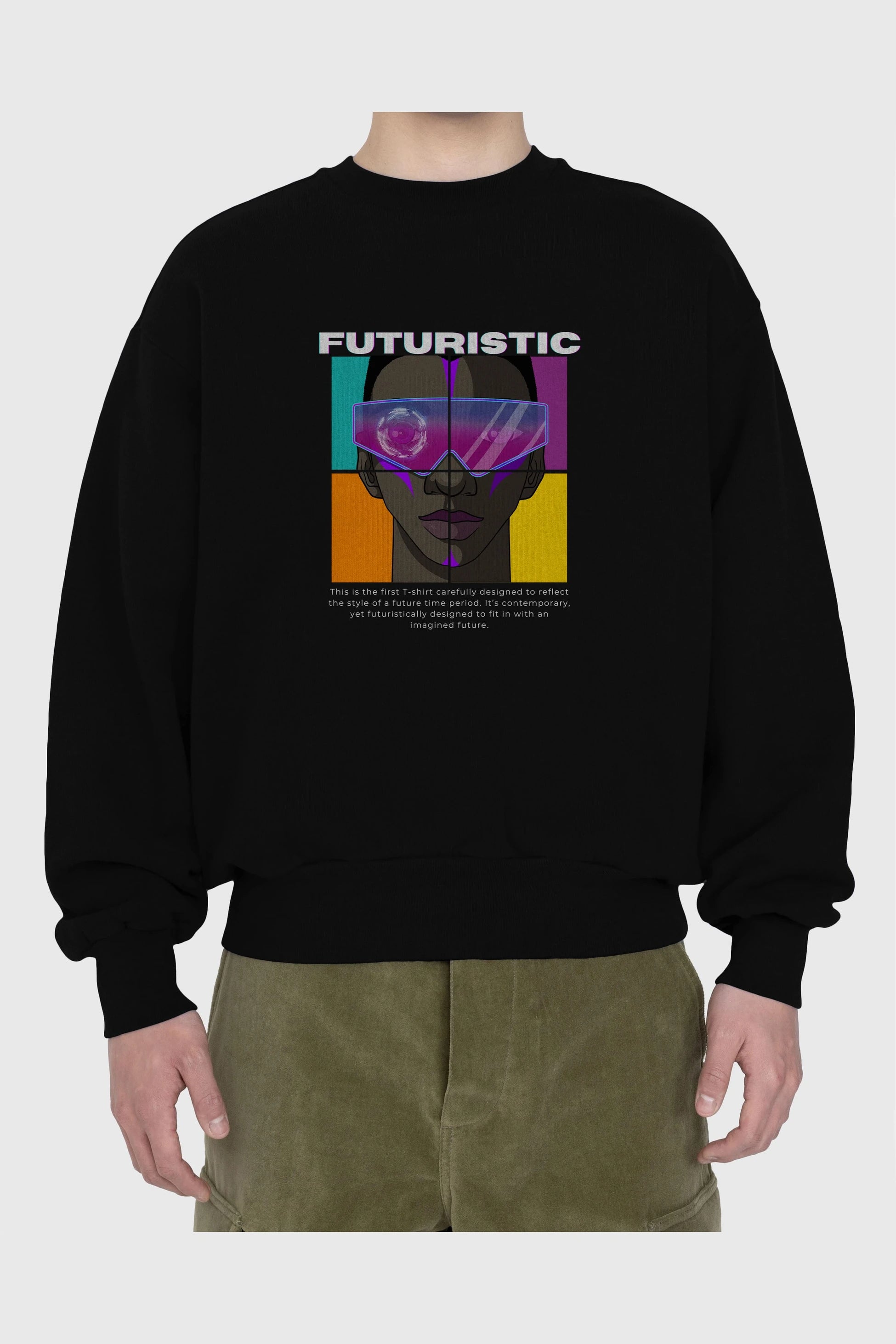 Futuristic Streetwear Ön Baskılı Oversize Sweatshirt Erkek Kadın Unisex