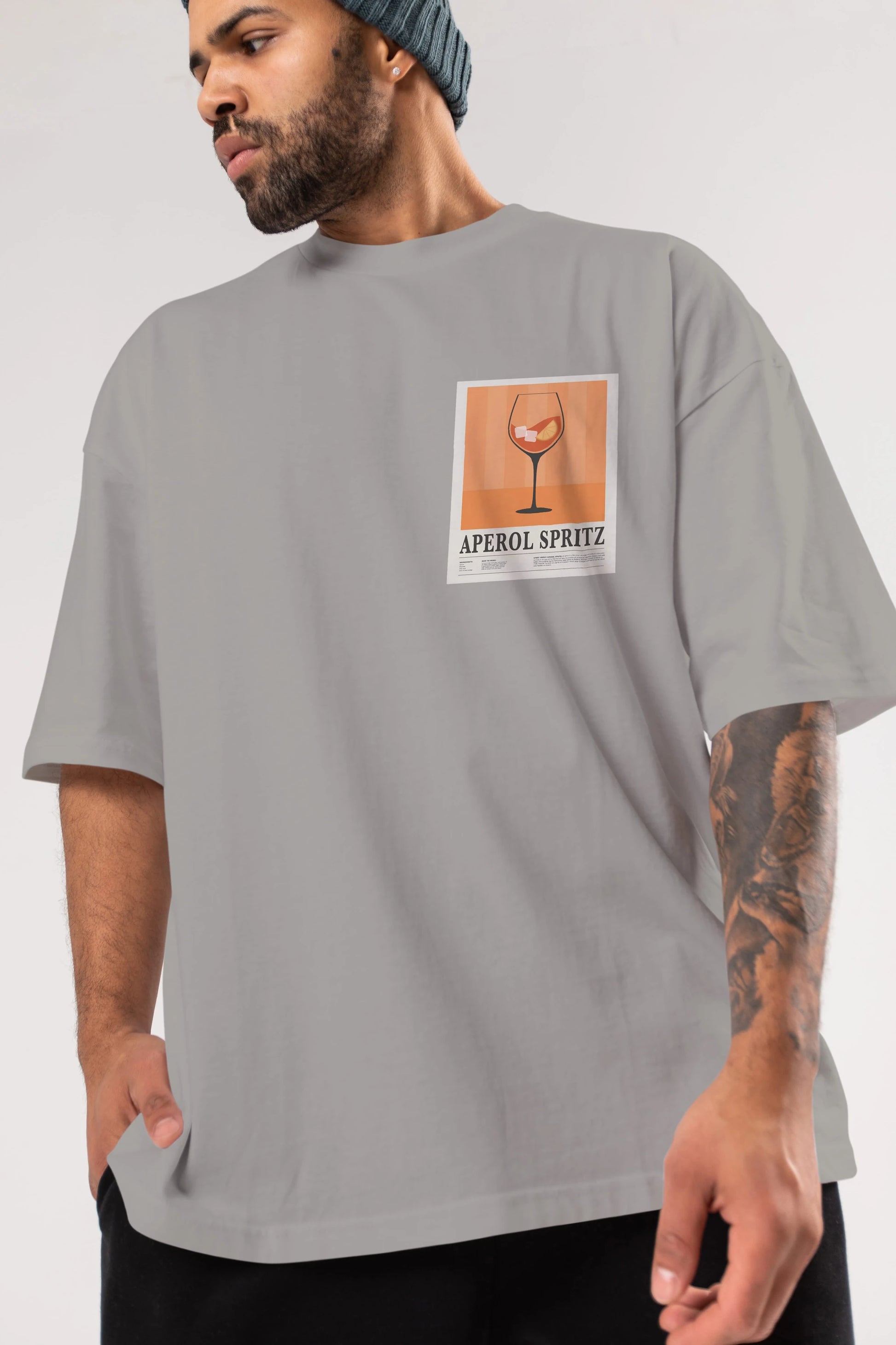 Aperol Spritz 8 Ön Sol Baskılı Oversize t-shirt Erkek Kadın Unisex %100 Pamuk Bisiklet Yaka tişort