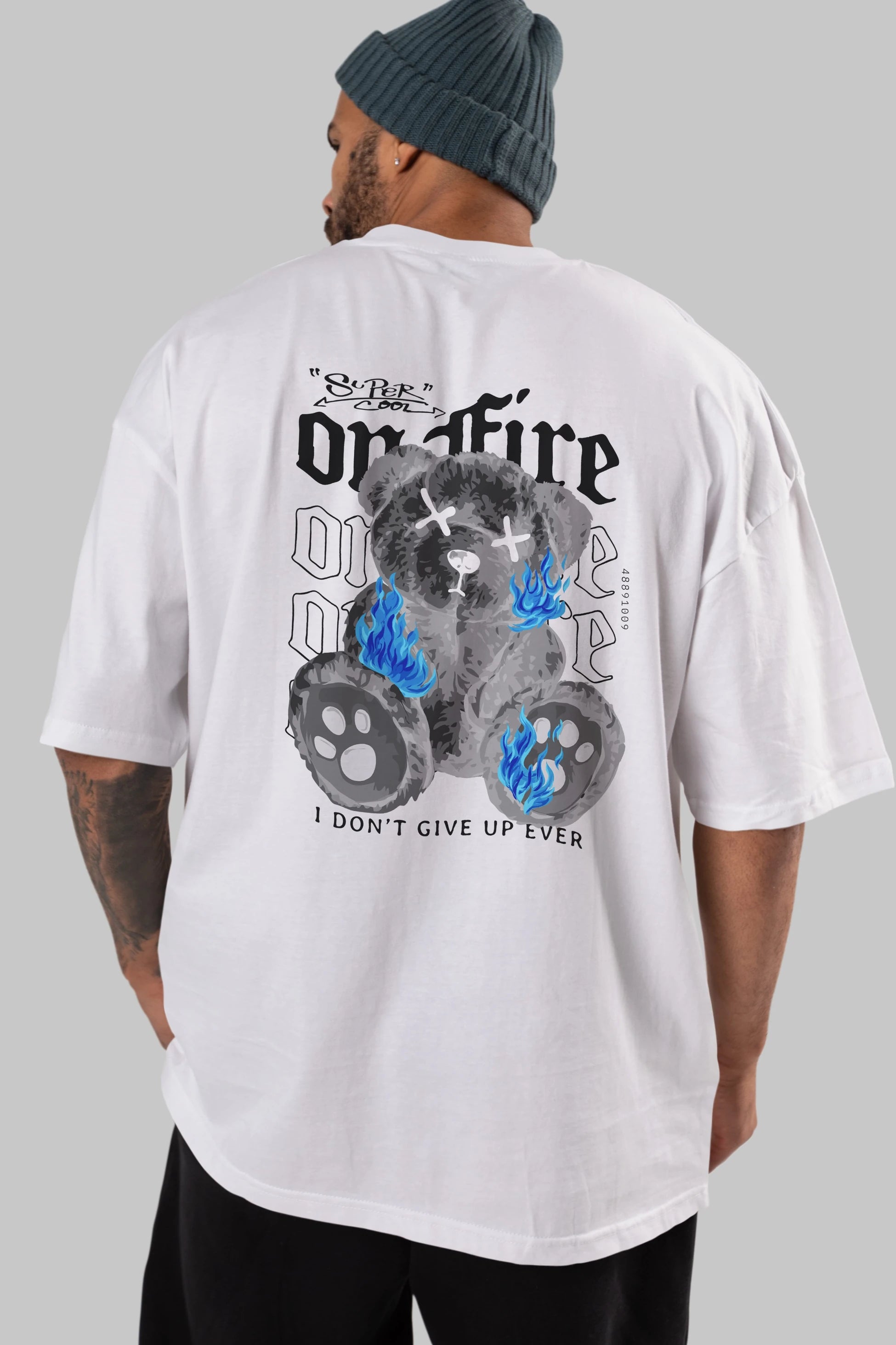 Teddy Bear On Fire Arka Baskılı Oversize t-shirt Erkek Kadın Unisex