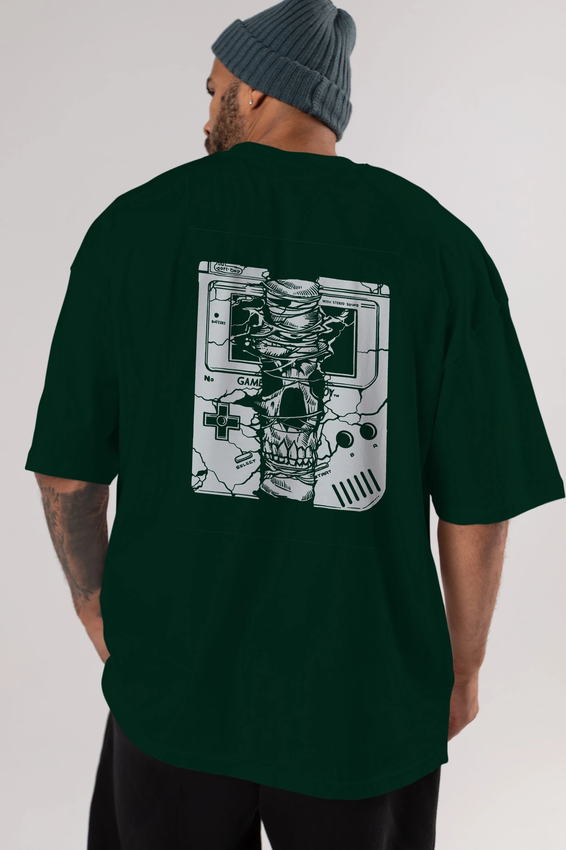 Gameboy Skull Arka Baskılı Oversize t-shirt Erkek Kadın Unisex %100 Pamuk