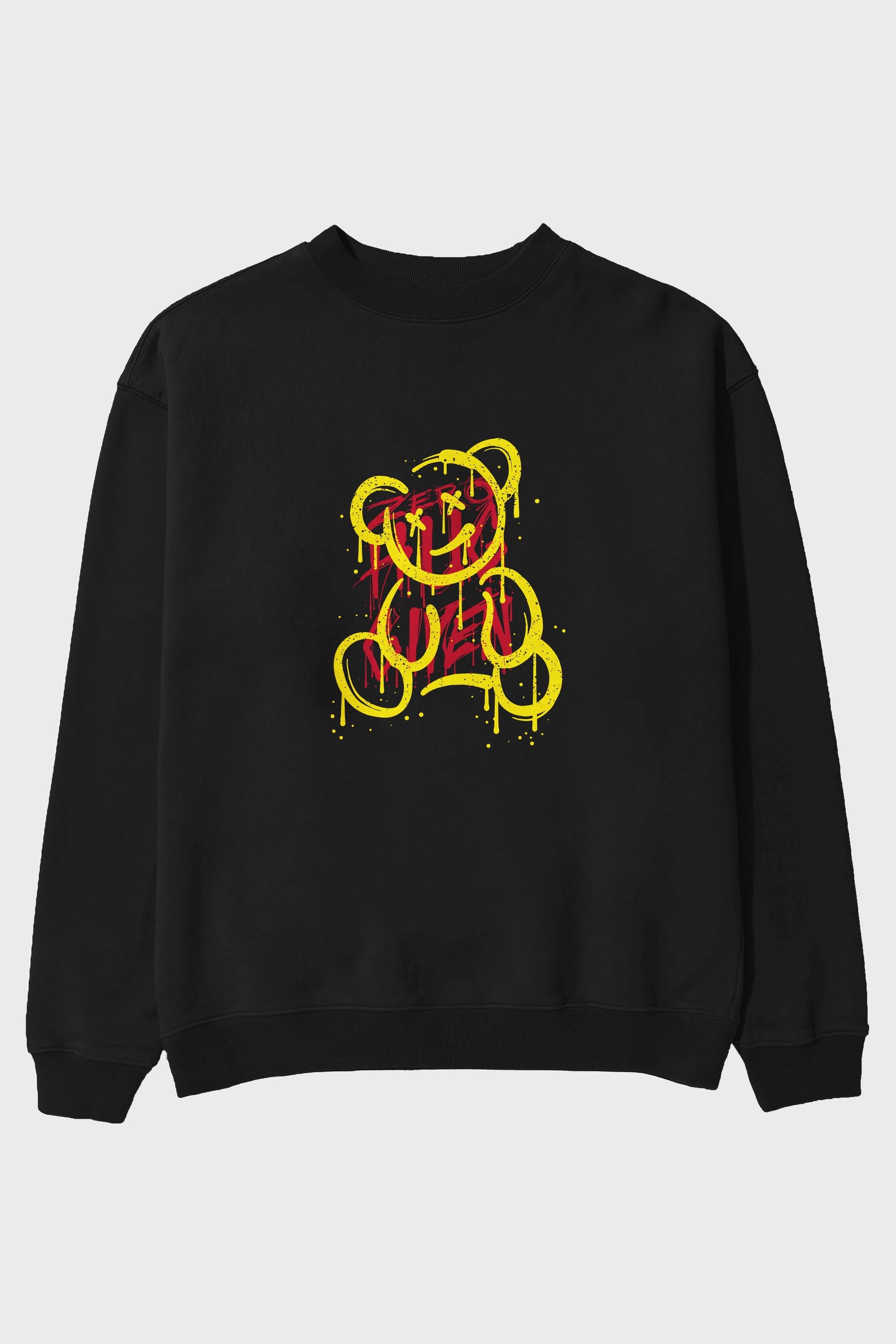 Zero Hug Bear Ön Baskılı Oversize Sweatshirt Erkek Kadın Unisex