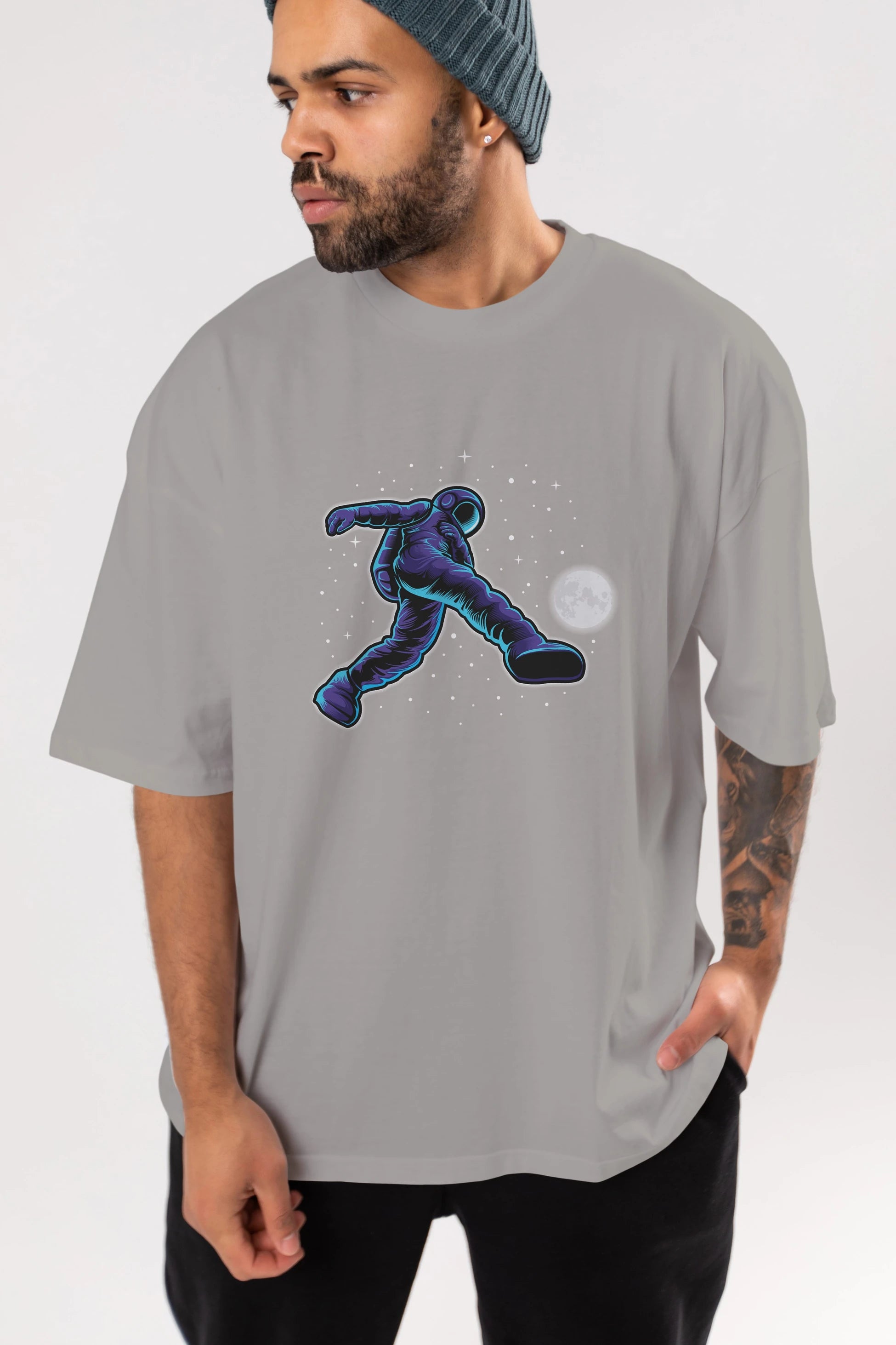 Astroball in Space Ön Baskılı Oversize t-shirt Erkek Kadın Unisex