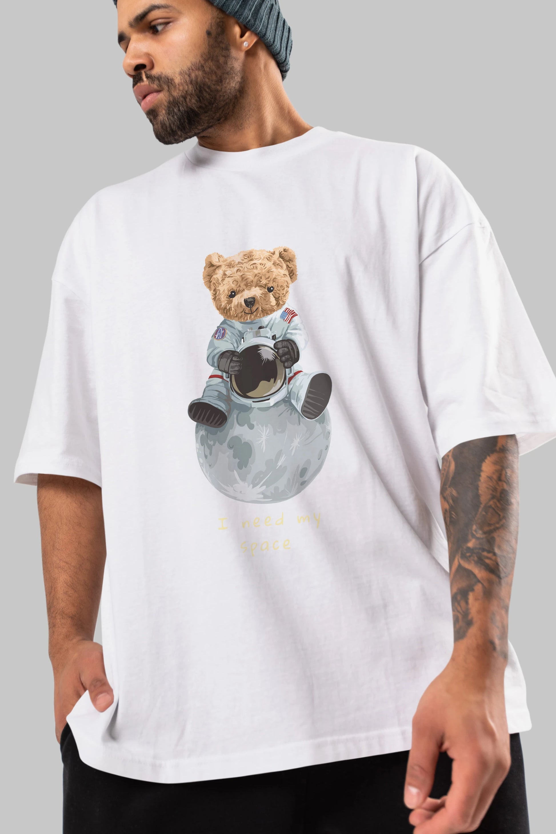 Teddy Bear I Need My Space Ön Baskılı Oversize t-shirt Erkek Kadın Unisex %100 Pamuk