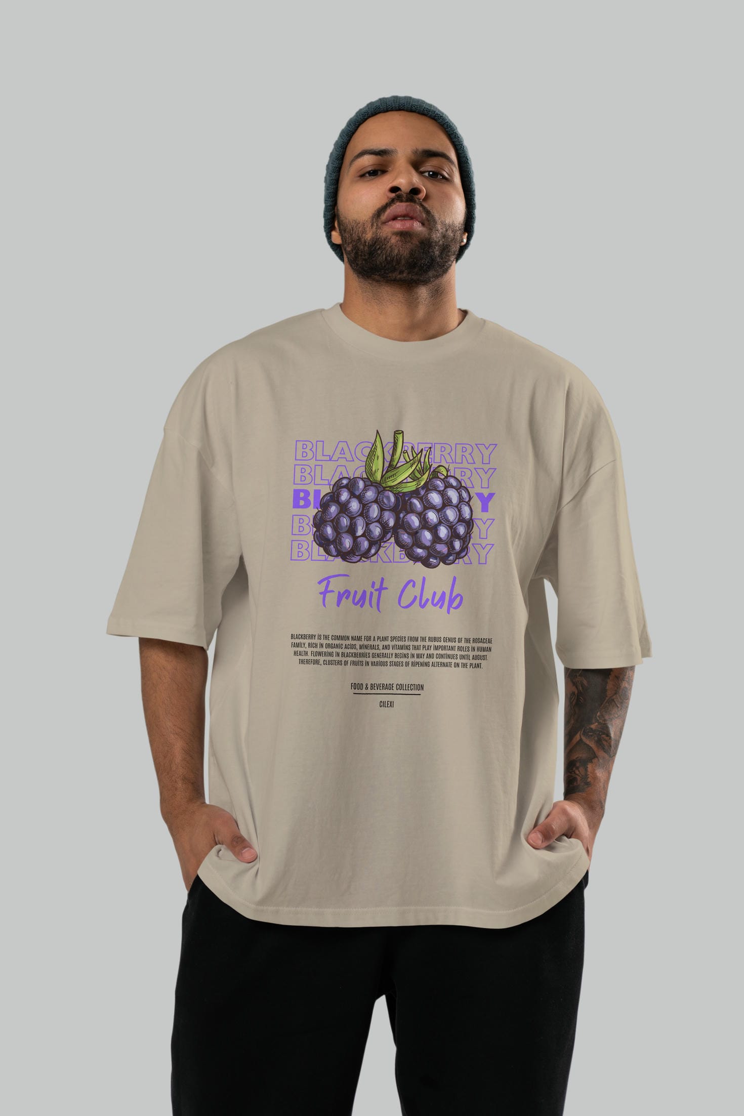 Blackberry Ön Baskılı Oversize t-shirt Erkek Kadın Pamuk Bisiklet Yaka tişort