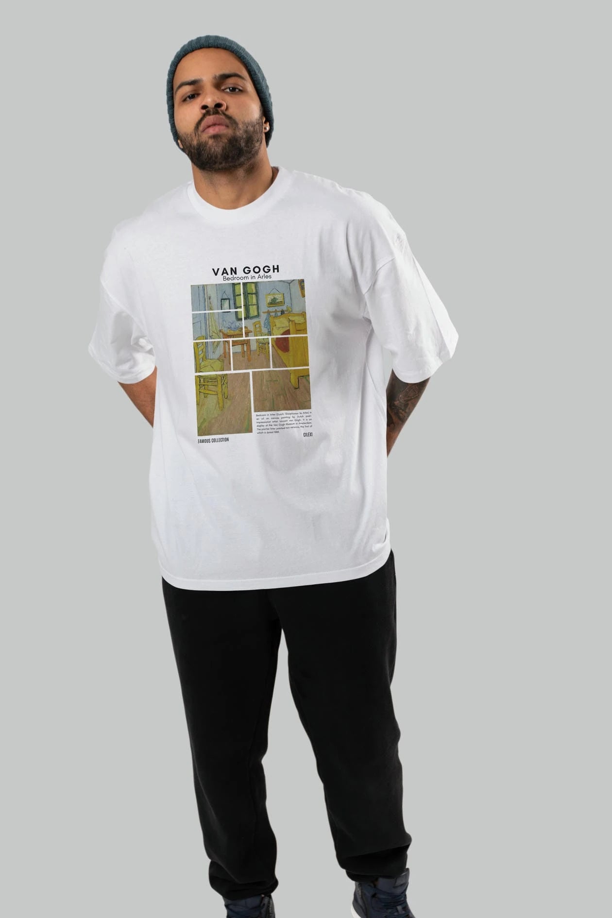 Van Gogh ön Baskılı Oversize t-shirt Erkek Kadın Bisiklet Yaka Pamuk tişort
