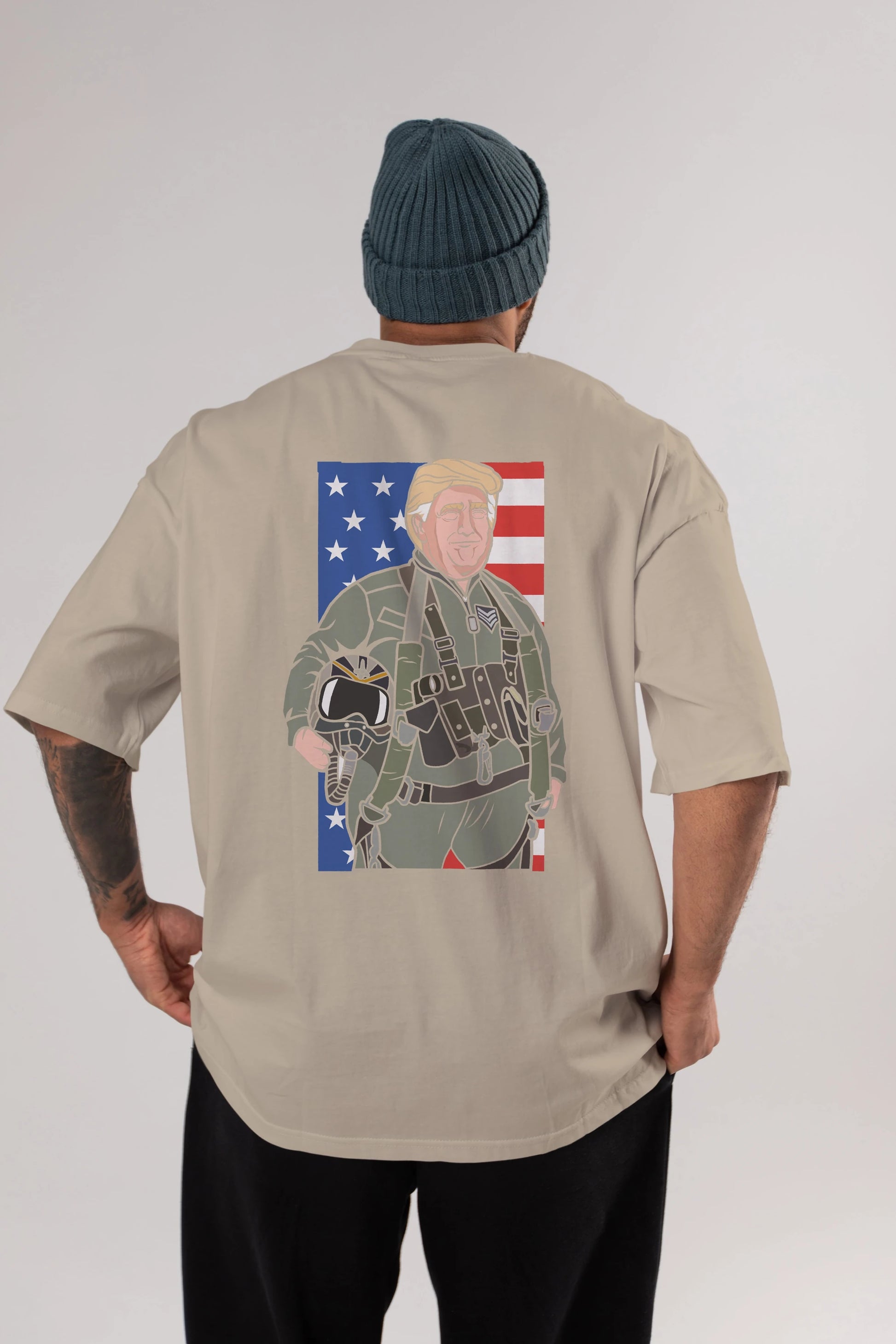 Trump Jetplane Pilot Arka Baskılı Oversize t-shirt Erkek Kadın Unisex %100 Pamuk tişort