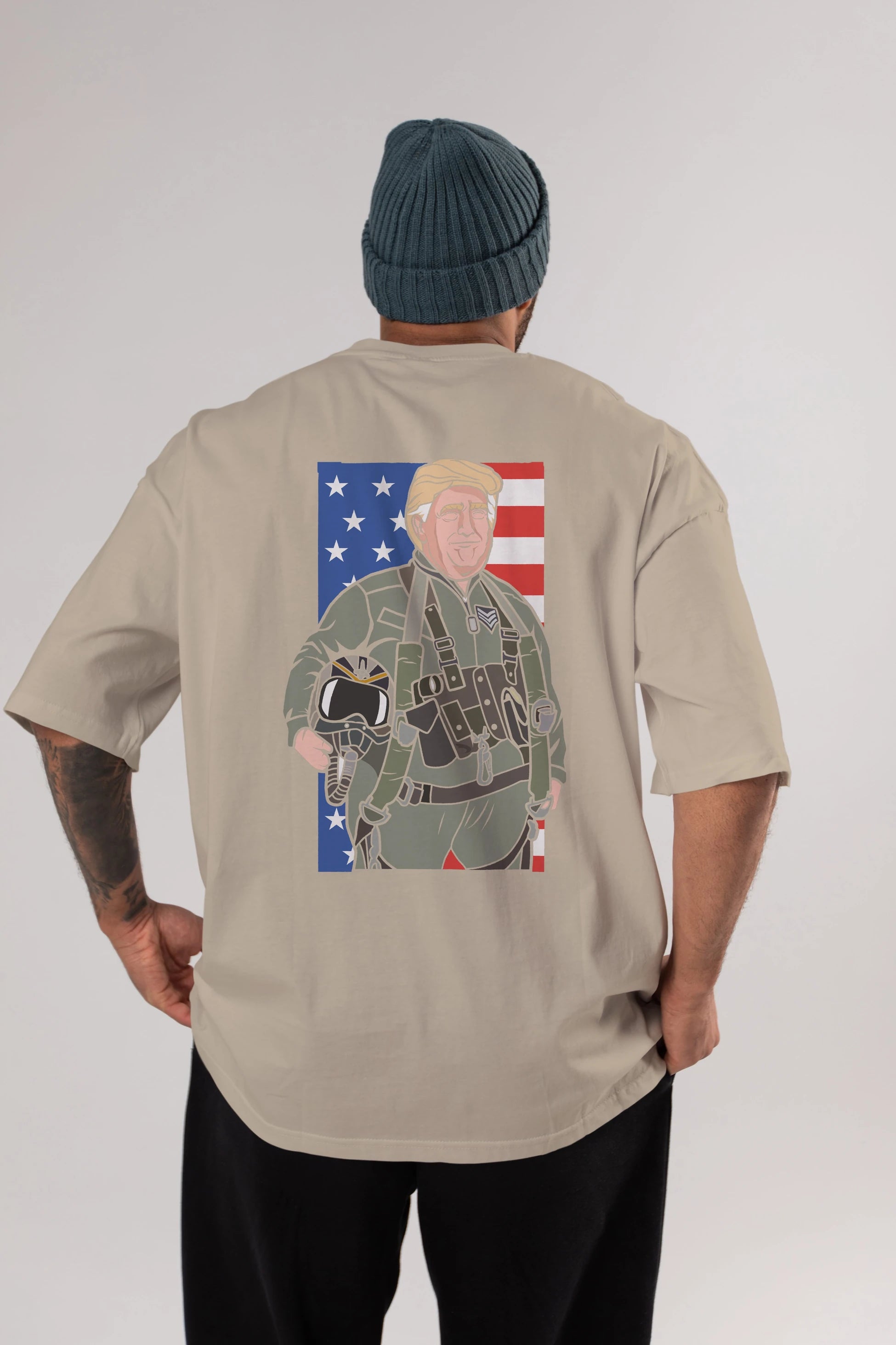 Trump Jetplane Pilot Arka Baskılı Oversize t-shirt Erkek Kadın Unisex %100 Pamuk tişort