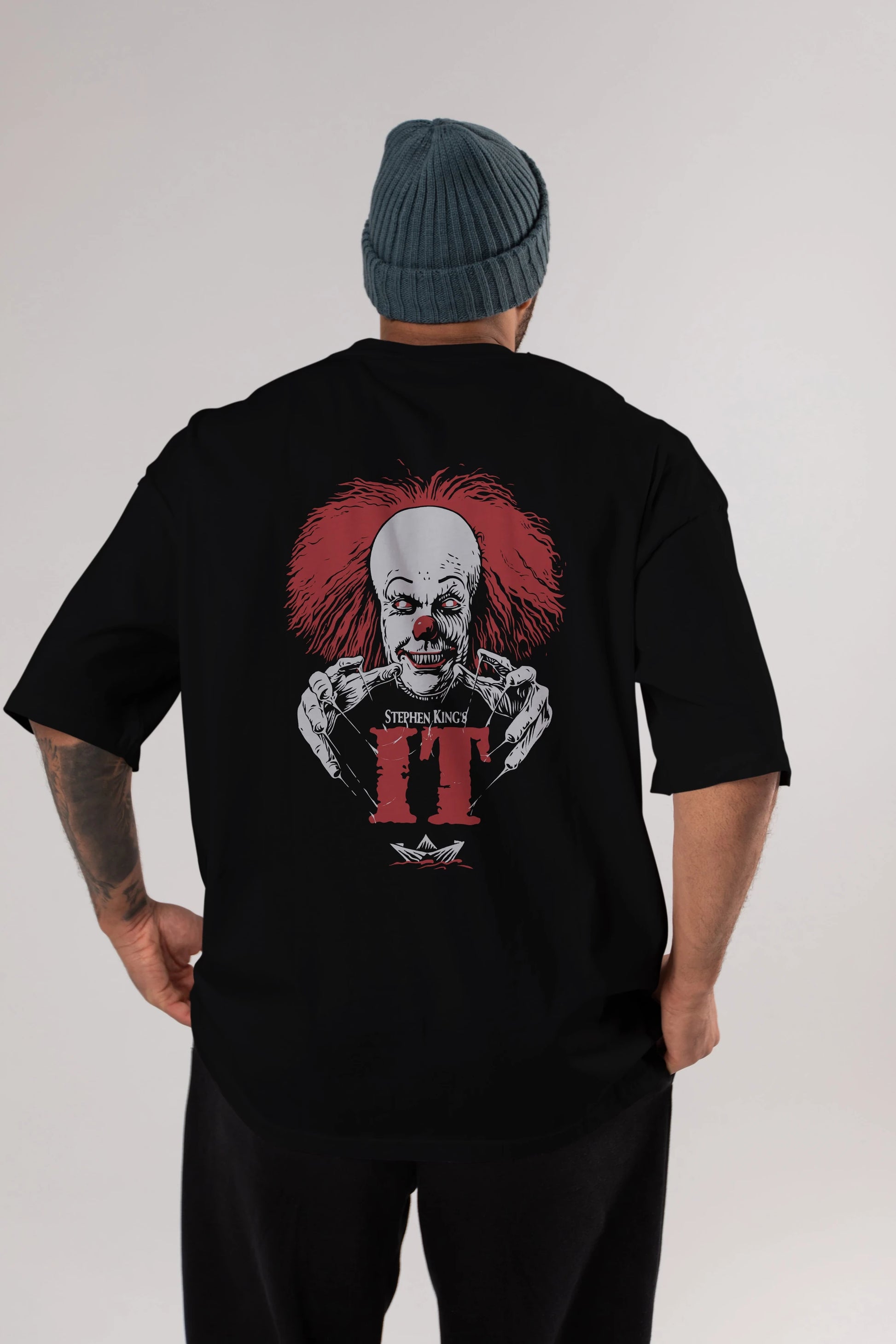 it Arka Baskılı Oversize t-shirt Erkek Kadın Unisex %100 Pamuk Bisiklet Yaka tişort