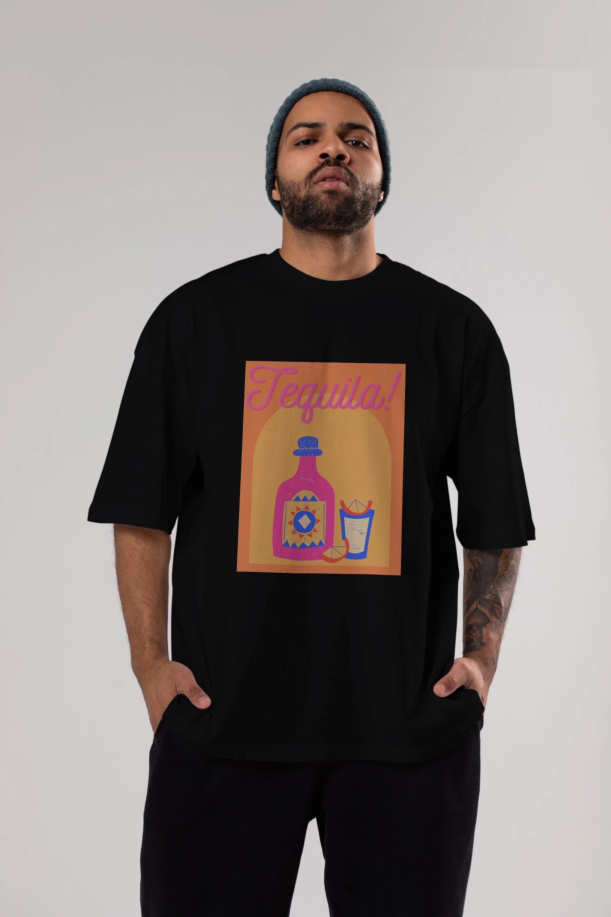 Tequila Ön Baskılı Oversize t-shirt Erkek Kadın Unisex %100 Pamuk Bisiklet Yaka tişort