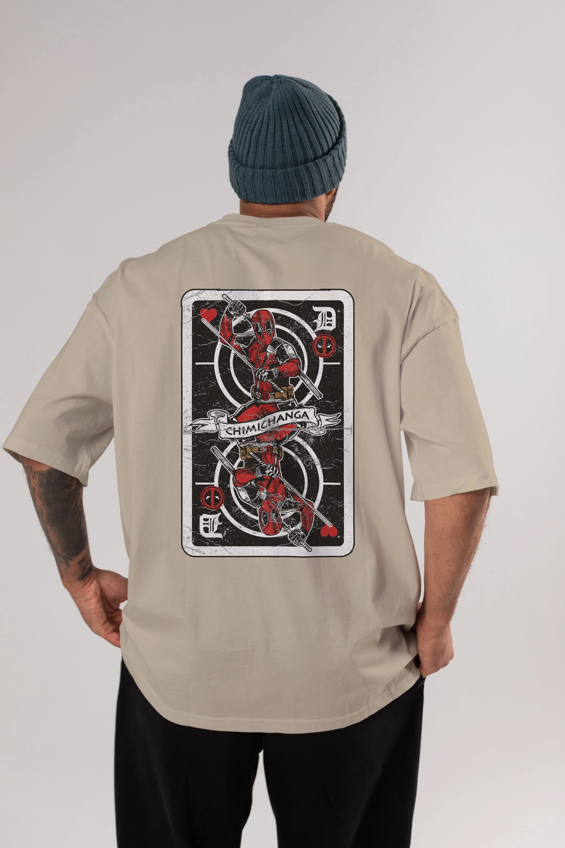 Deadpool Card Arka Baskılı Oversize t-shirt Erkek Kadın Unisex %100 Pamuk