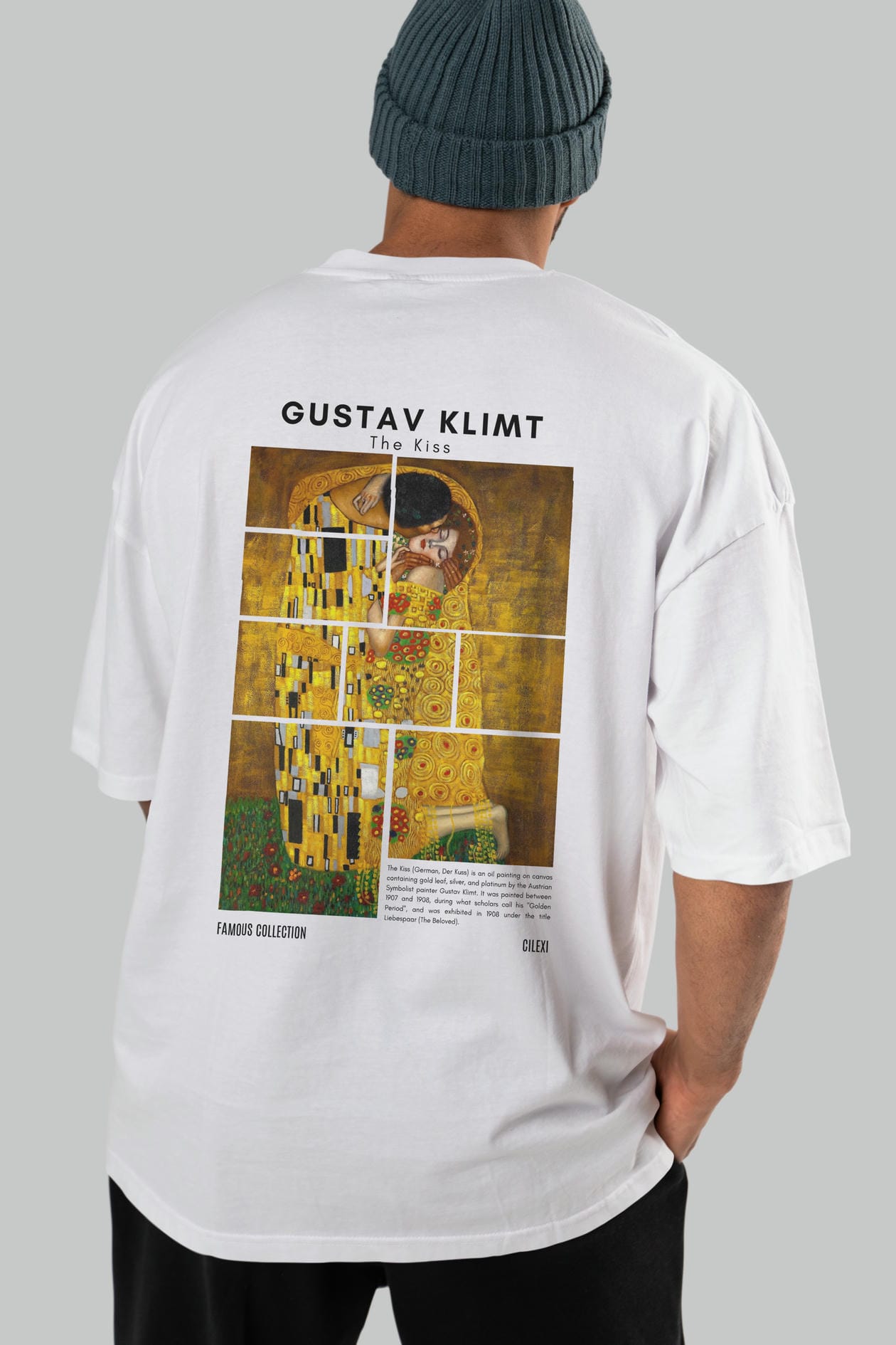 Gustav Klimt The Kiss Arka Baskılı Oversize t-shirt Erkek Kadın Bisiklet Yaka Pamuk tişort