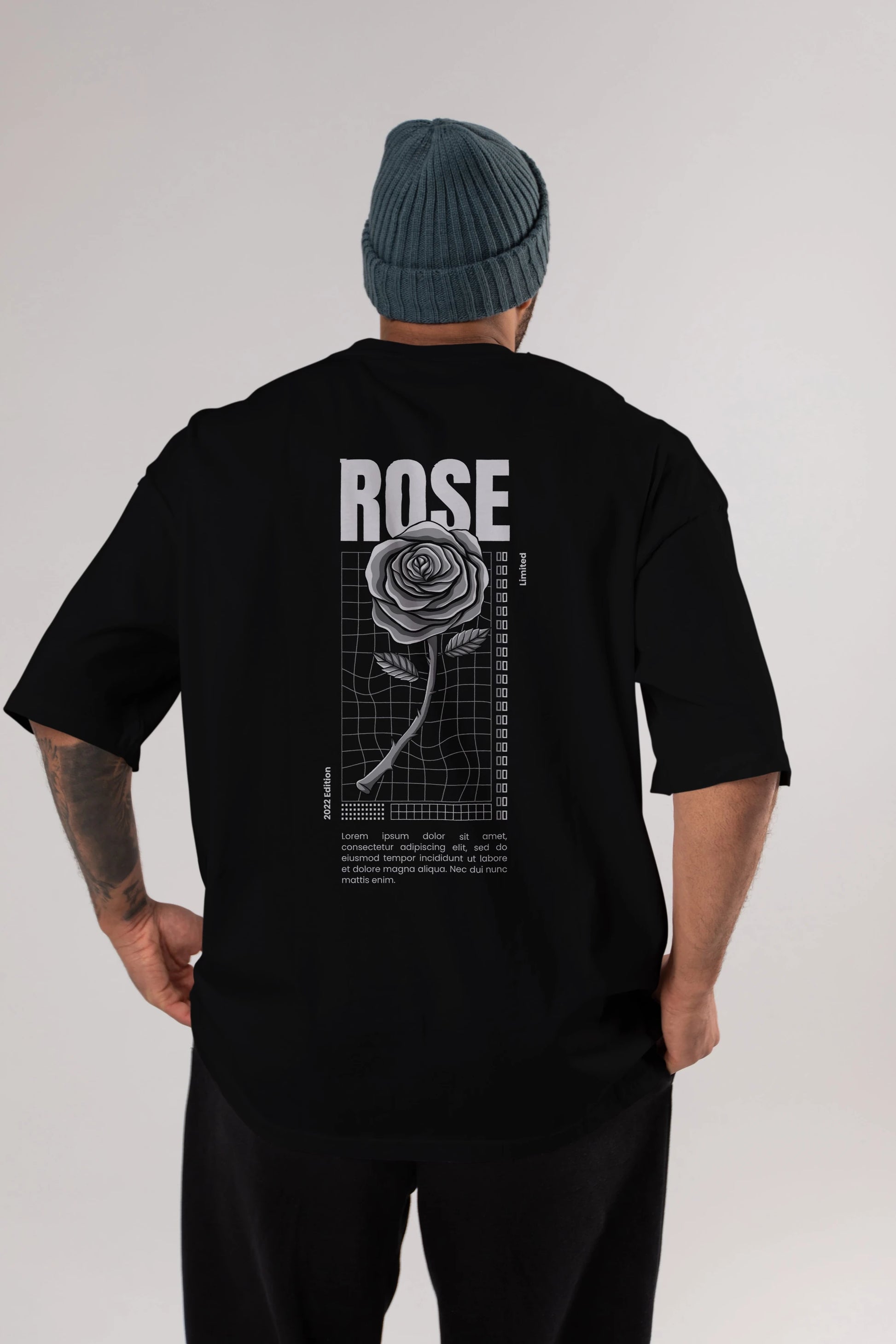 Rose Streetwear Arka Baskılı Oversize t-shirt Erkek Kadın Unisex