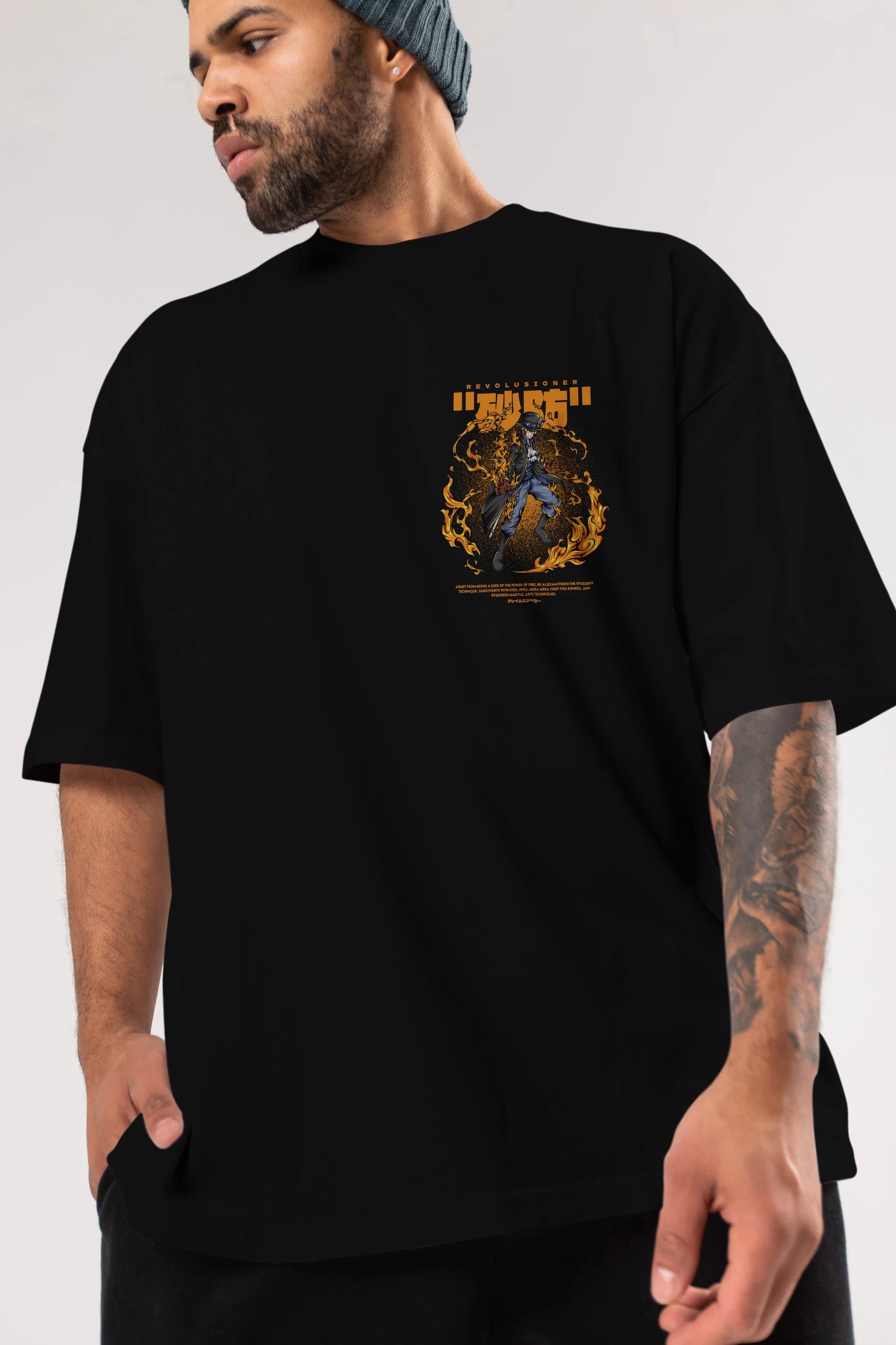 Revolusioner Sabo Ön Sol Baskılı Oversize t-shirt Erkek Kadın Unisex %100 Pamuk Bisiklet Yaka tişort