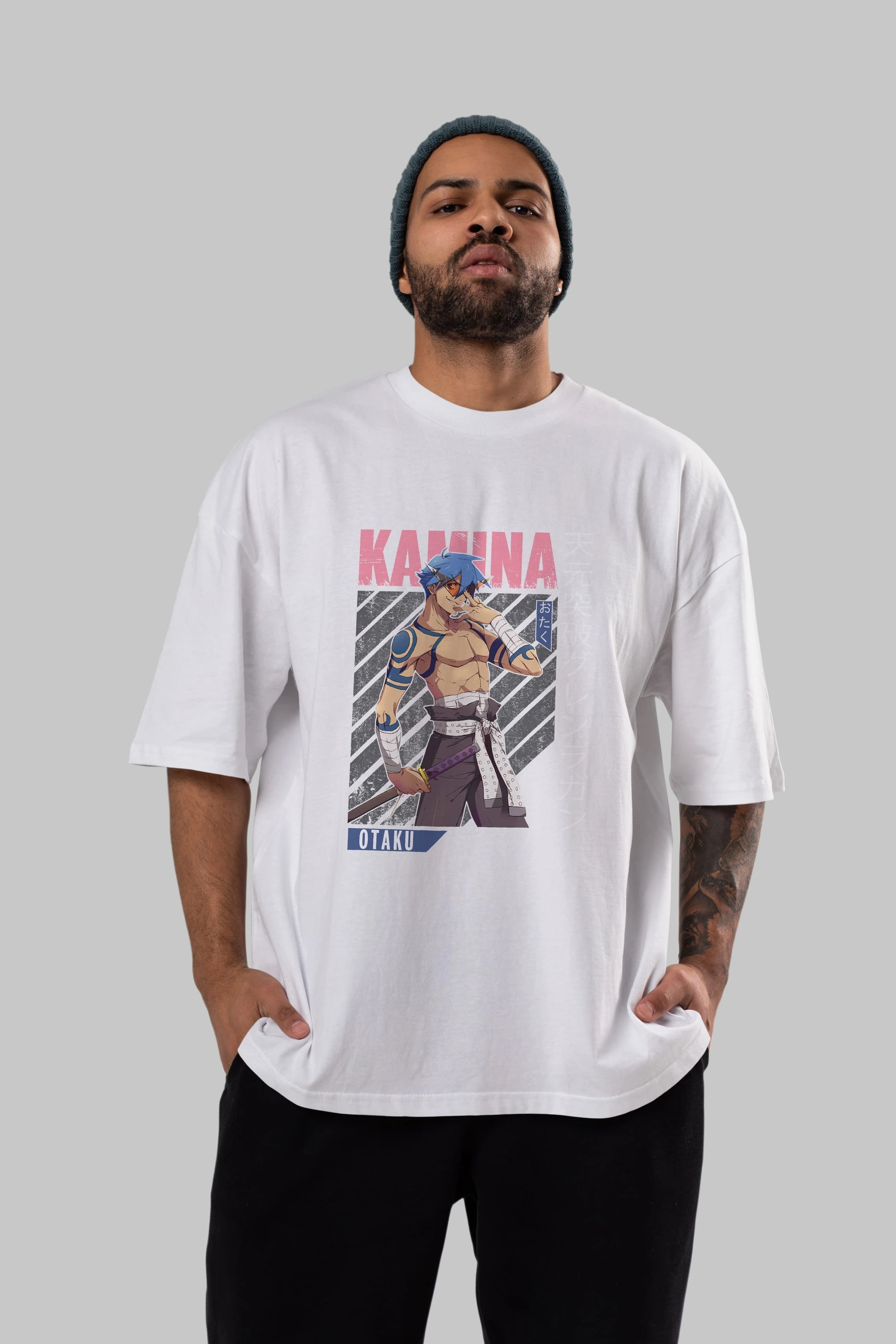 Kamina 5 Anime Ön Baskılı Oversize t-shirt %100 pamuk Erkek Kadın Unisex