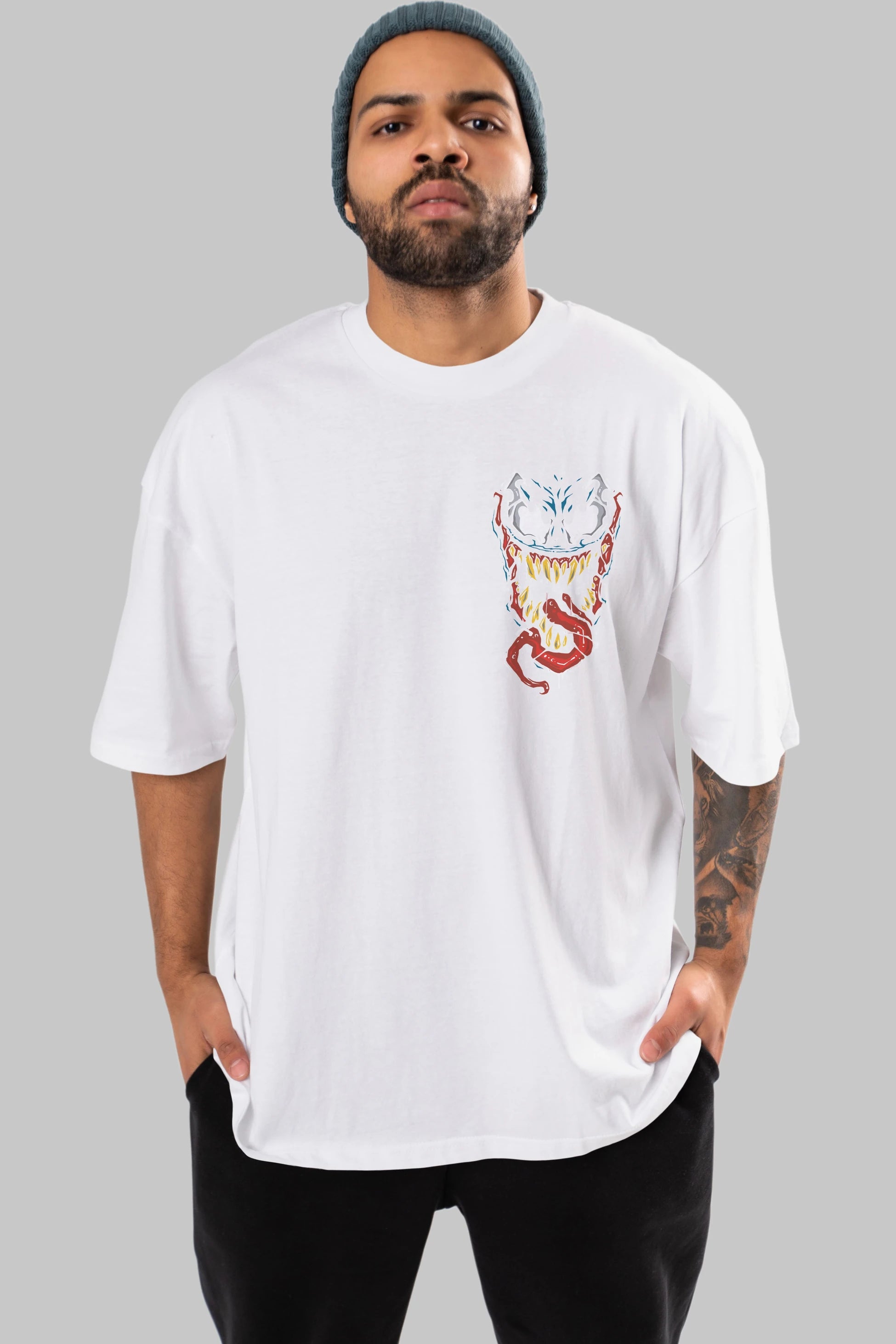 Venom (15) Ön Sol Baskılı Oversize t-shirt Erkek Kadın Unisex %100 Pamuk Bisiklet Yaka tişort