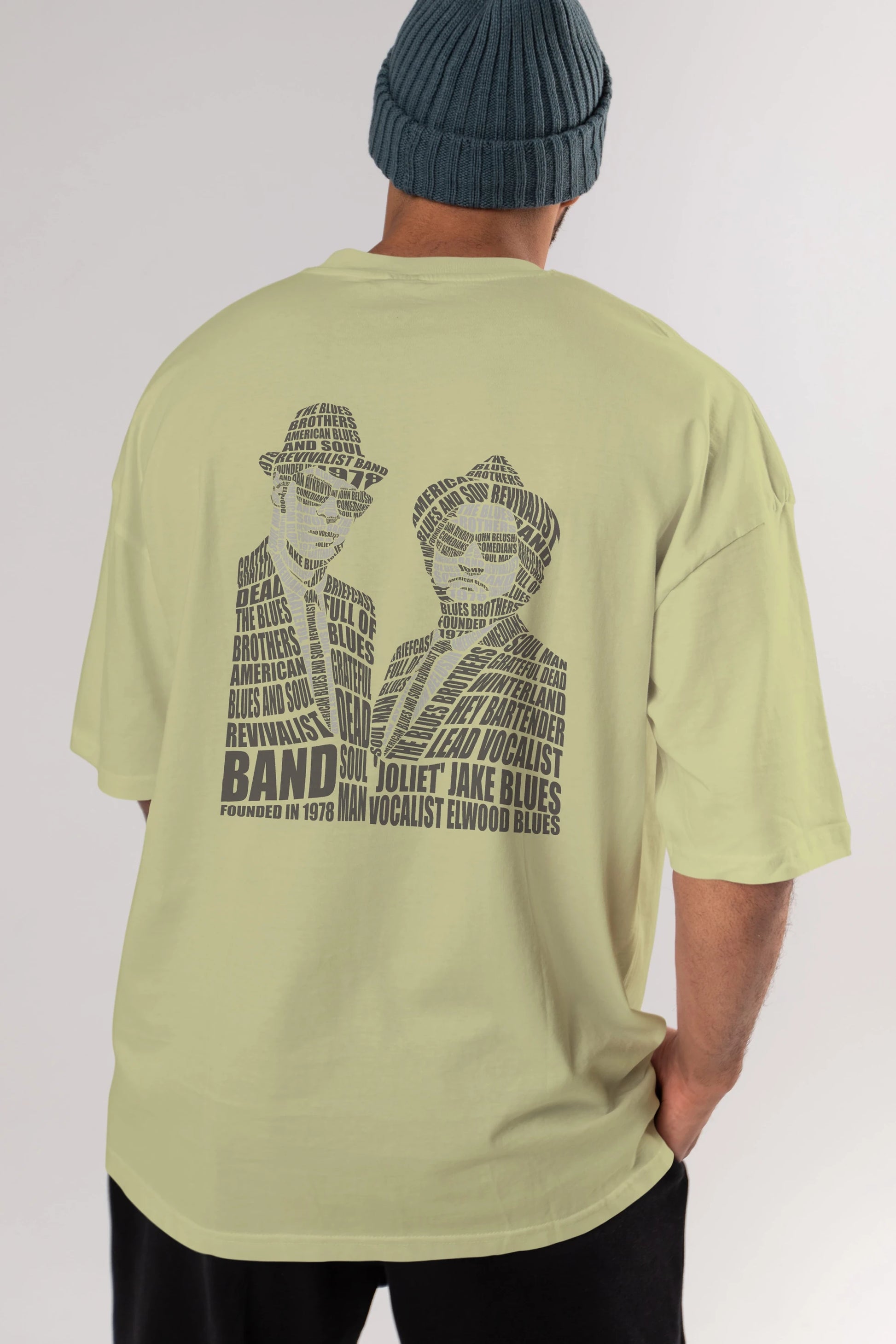 Blues Brothers Calligram Arka Baskılı Oversize t-shirt %100 pamuk Erkek Kadın Unisex