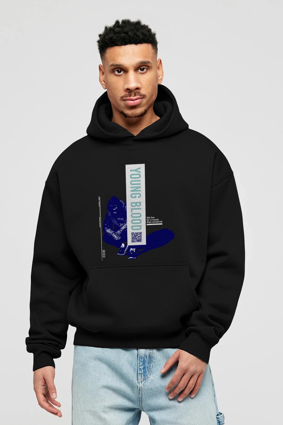Young Blood Ön Baskılı Hoodie Oversize Kapüşonlu Sweatshirt Erkek Kadın Unisex