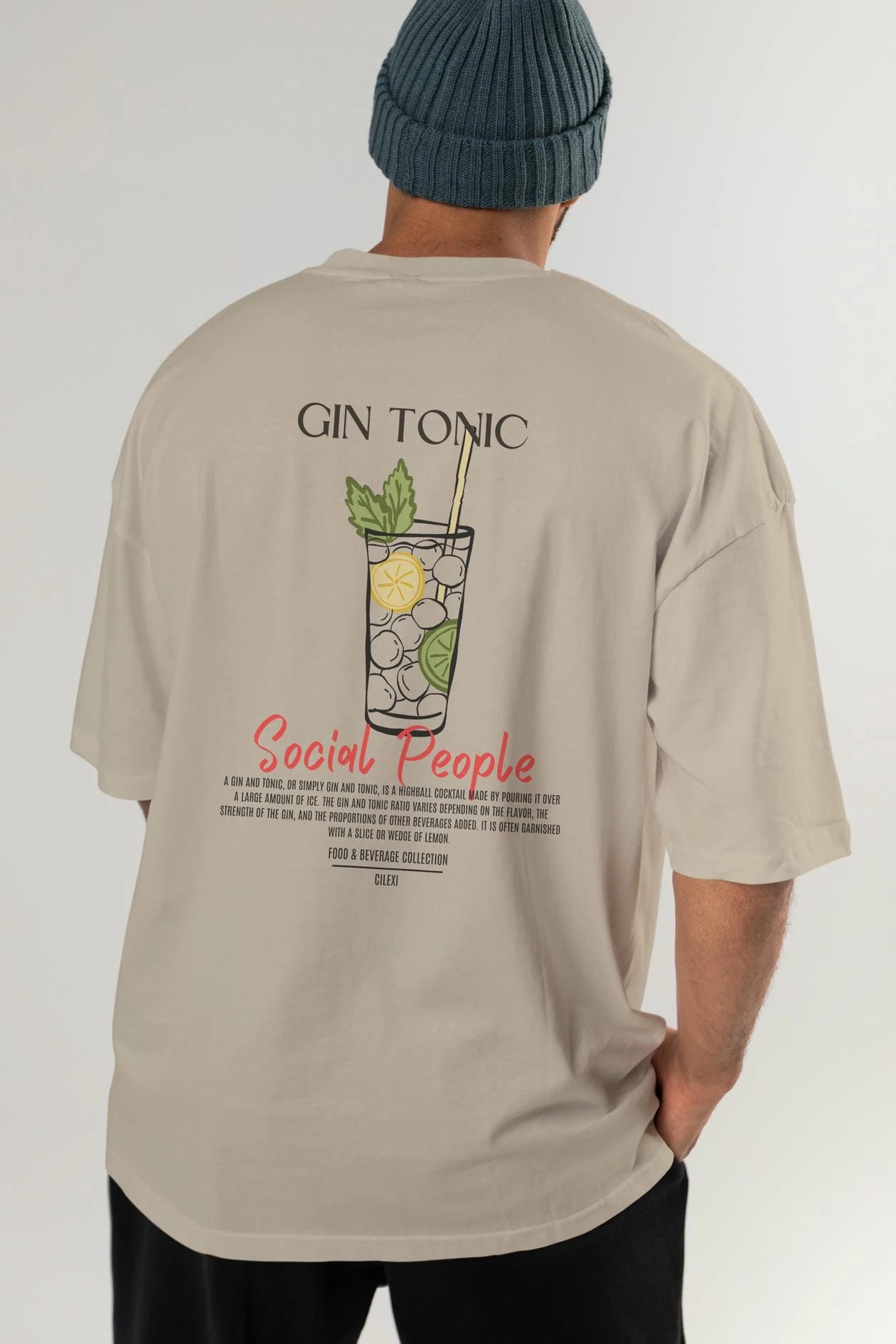 Gın Tonıc Kokteyl Serisi Baskılı Oversize t-shirt Erkek Kadın Unisex %100 Pamuk Bisiklet Yaka tişort