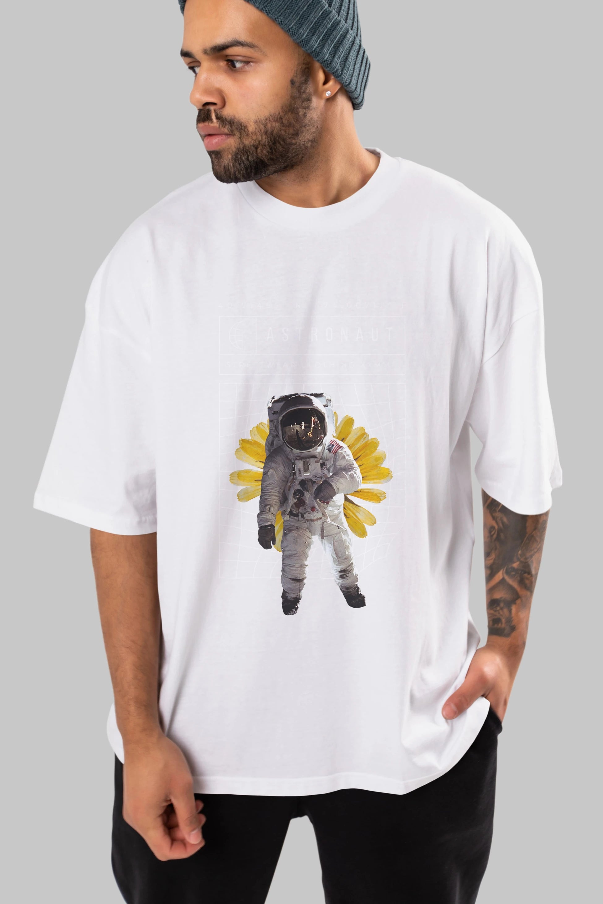 Astronaut Streetwear Ön Baskılı Oversize t-shirt Erkek Kadın Unisex