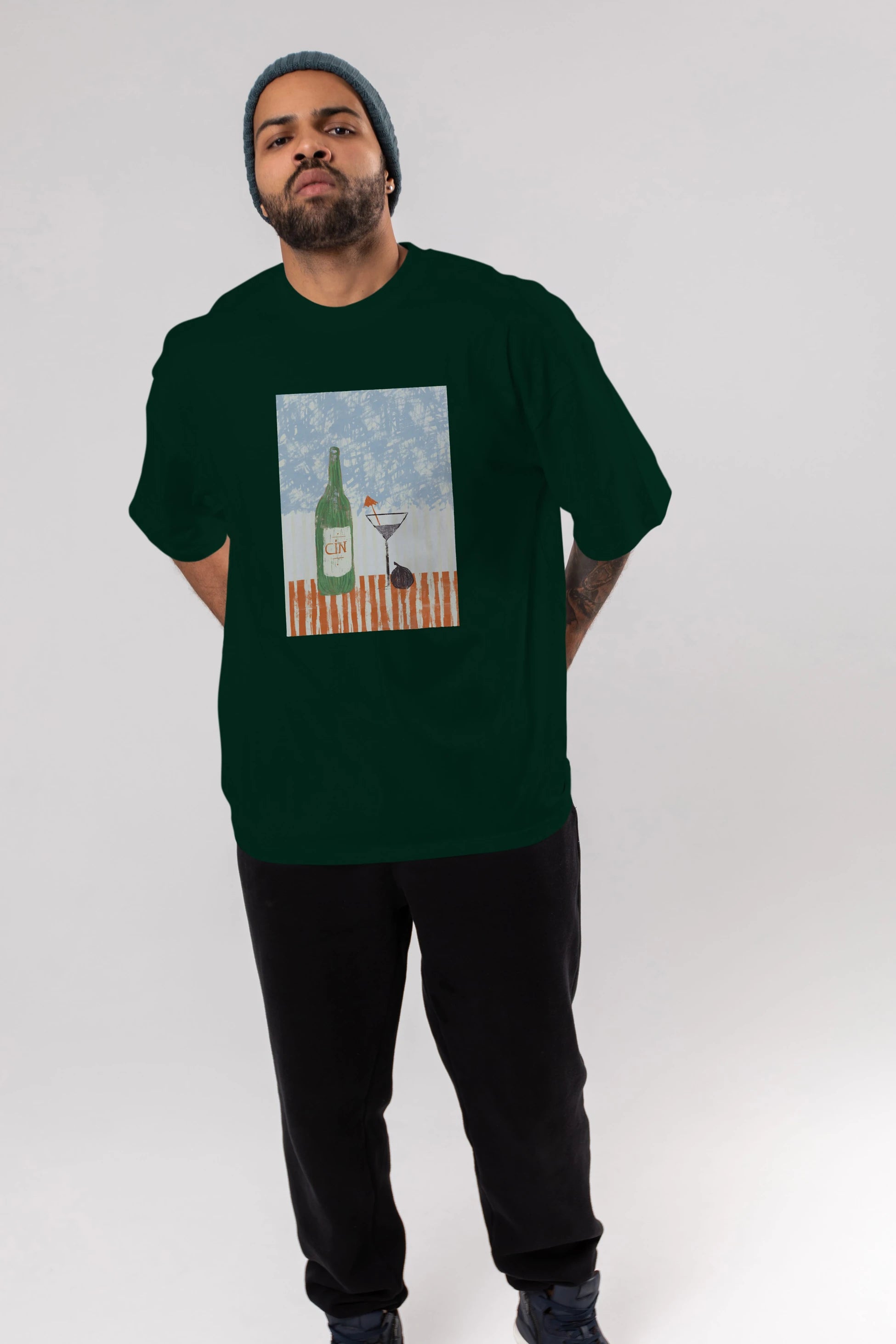 Gin Ön Baskılı Oversize t-shirt Erkek Kadın Unisex %100 Pamuk Bisiklet Yaka tişort