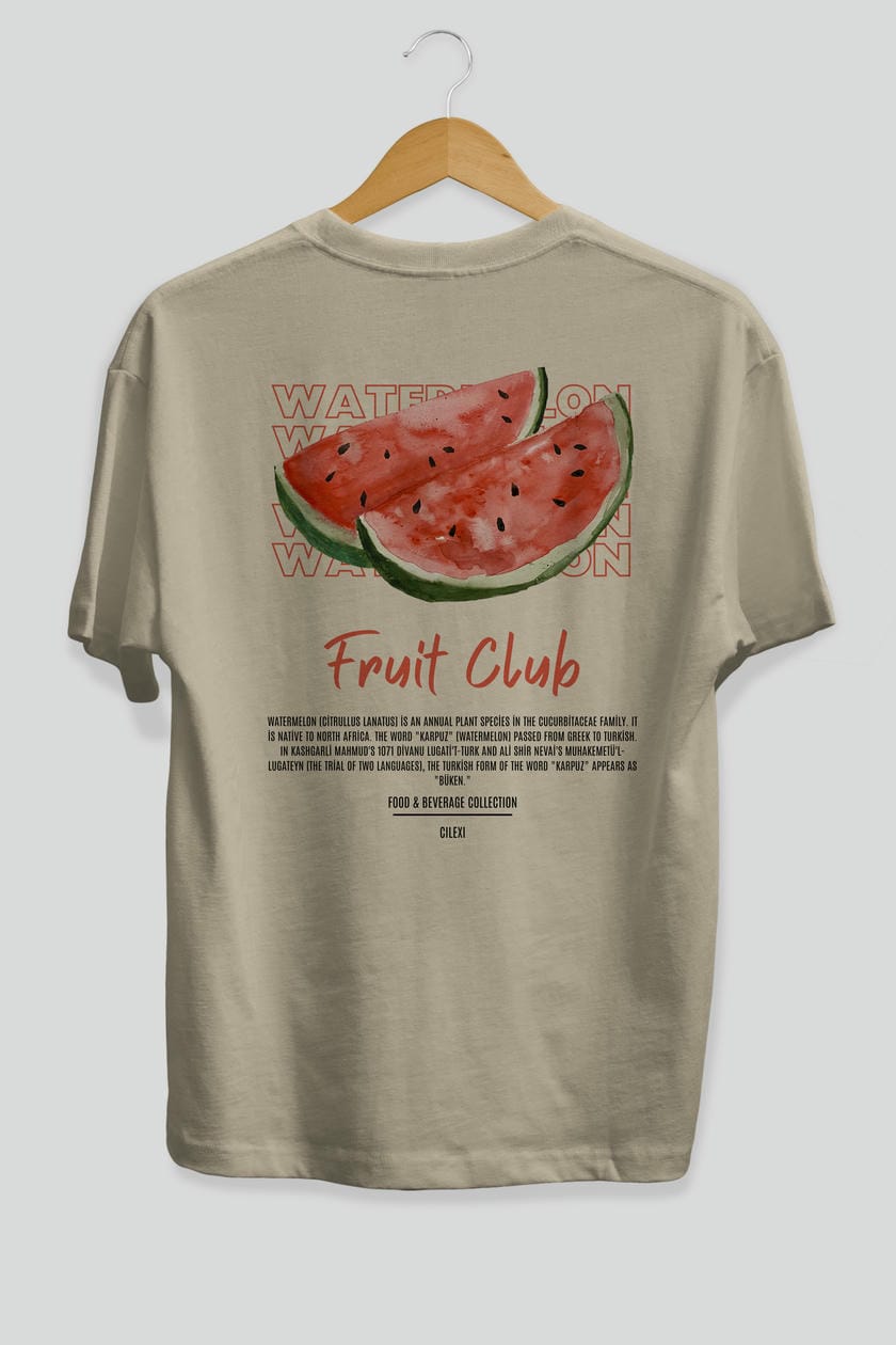 Watermelon Arka Baskılı Oversize t-shirt Erkek Kadın Pamuk Bisiklet Yaka tişort