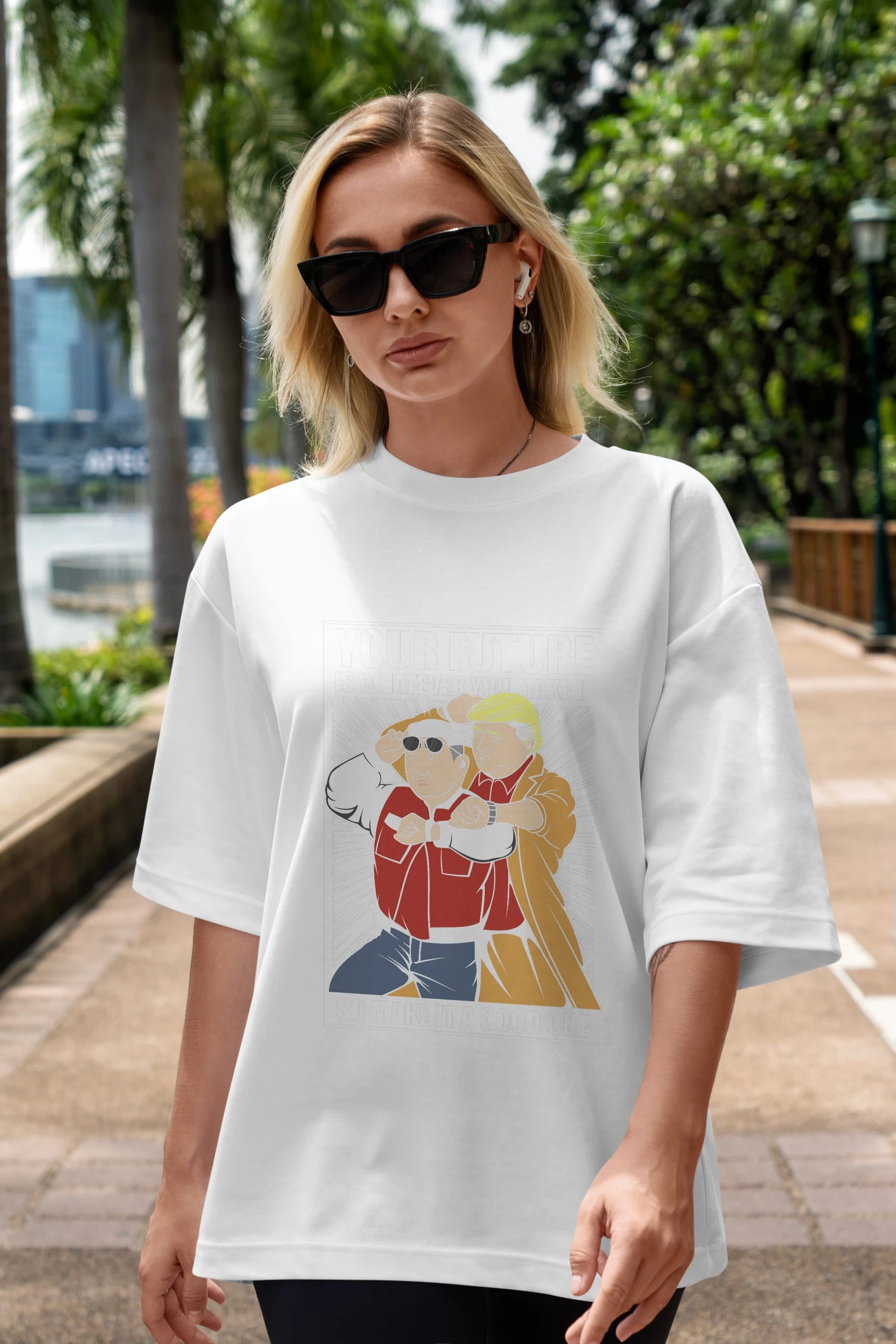 Back To The Future Jong Un Trump Ön Baskılı Oversize t-shirt Erkek Kadın Unisex %100 Pamuk tişort