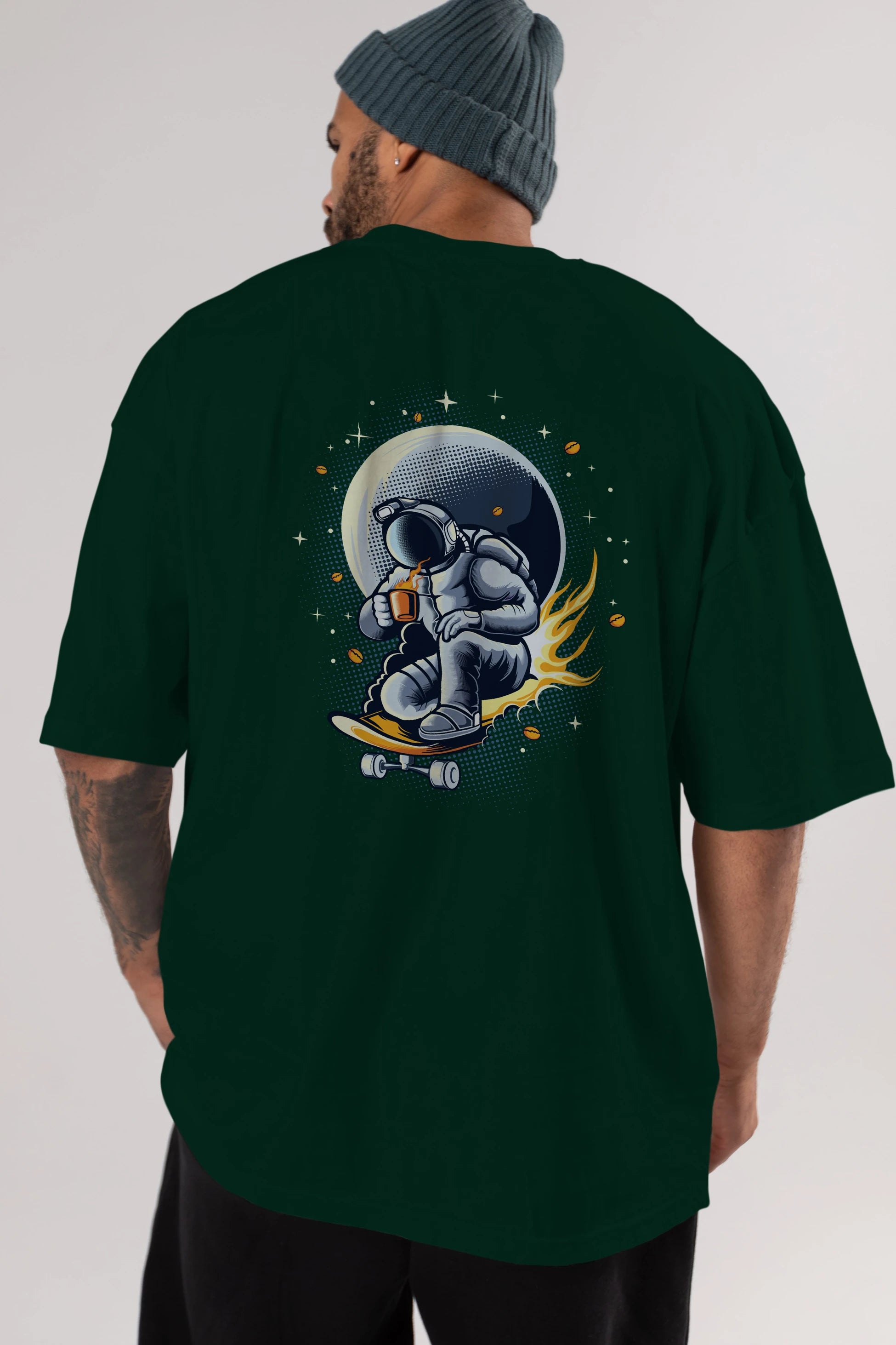 Astro Coffee Addict Arka Baskılı Oversize t-shirt Erkek Kadın Unisex