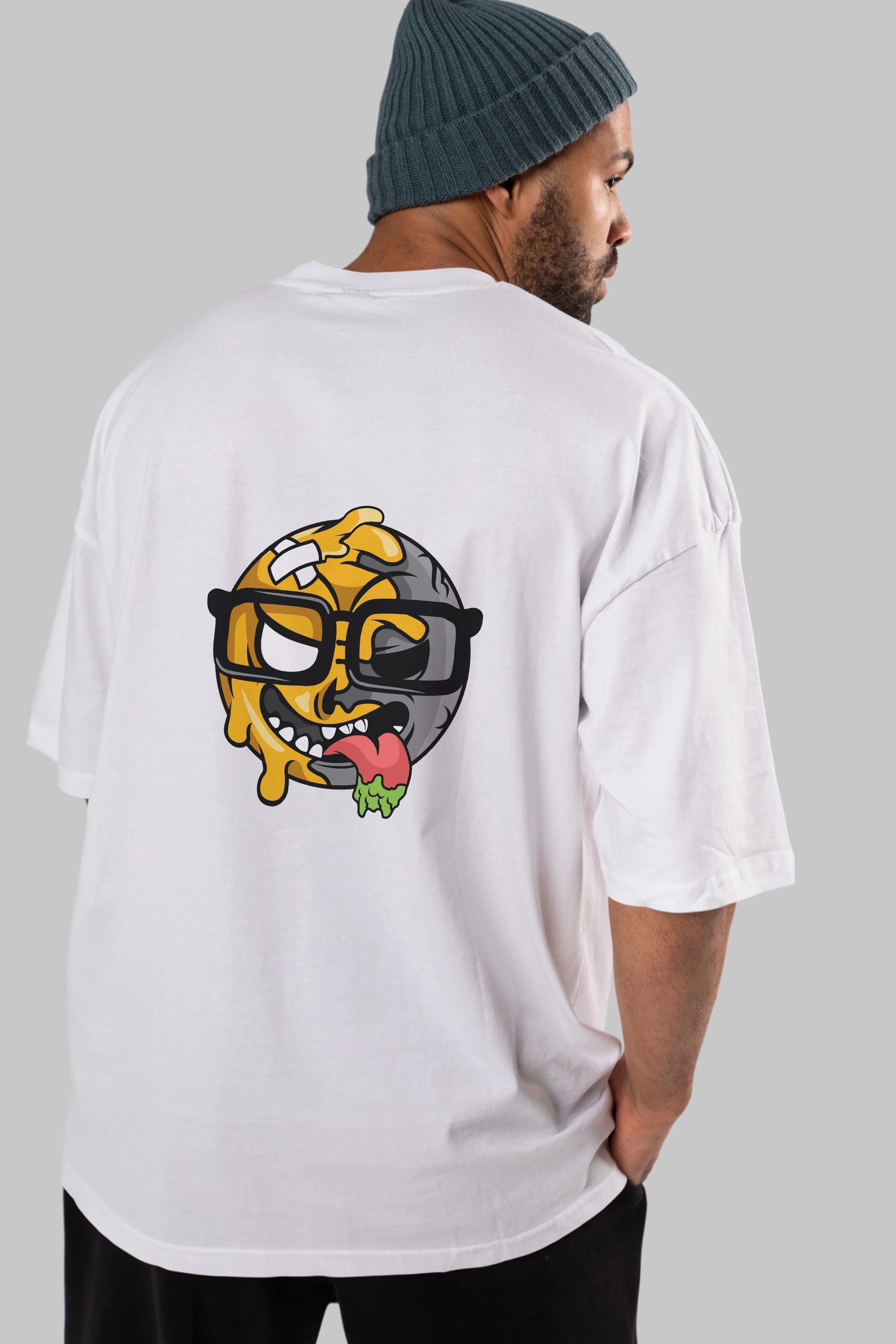 Smiley Nerd Arka Baskılı Oversize t-shirt Erkek Kadın Unisex %100 Pamuk tişort