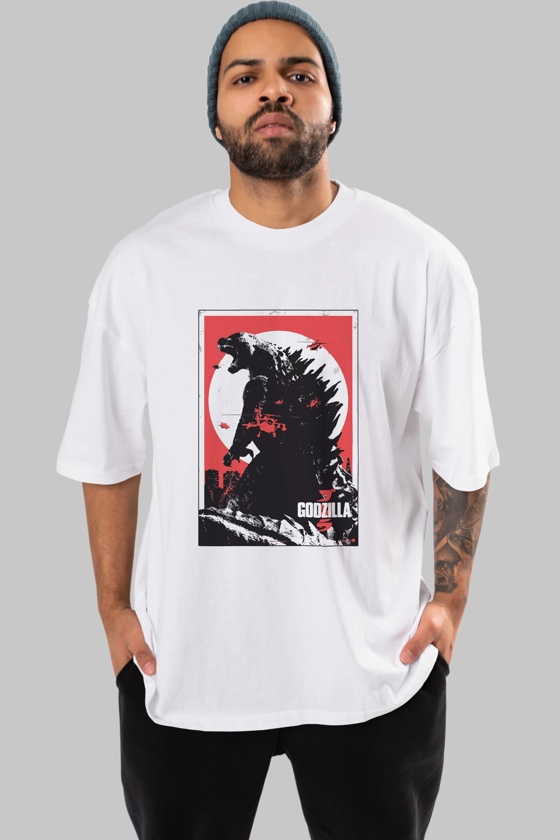 Godzilla (2) Ön Baskılı Oversize t-shirt Erkek Kadın Unisex %100 Pamuk Bisiklet Yaka tişort