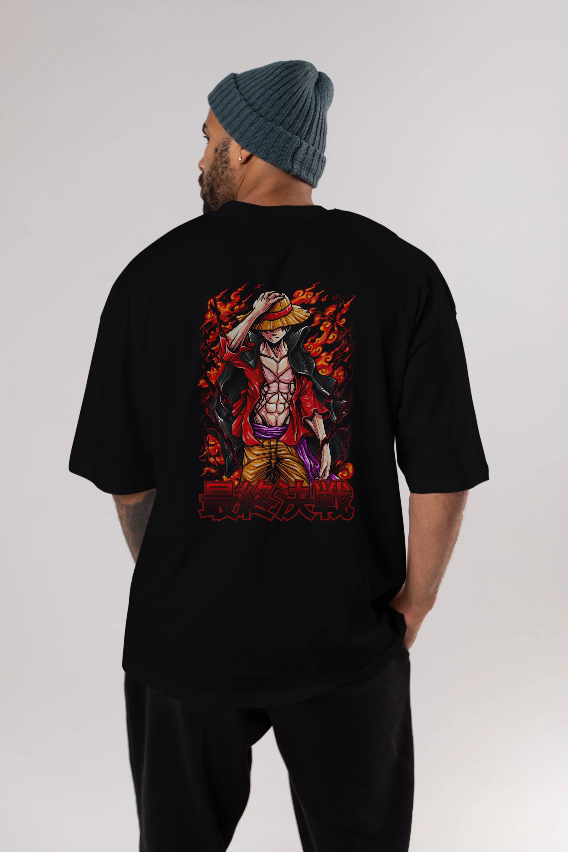 MONKEY D. LUFFY (3) Anime Arka Baskılı Oversize t-shirt Erkek Kadın Unisex