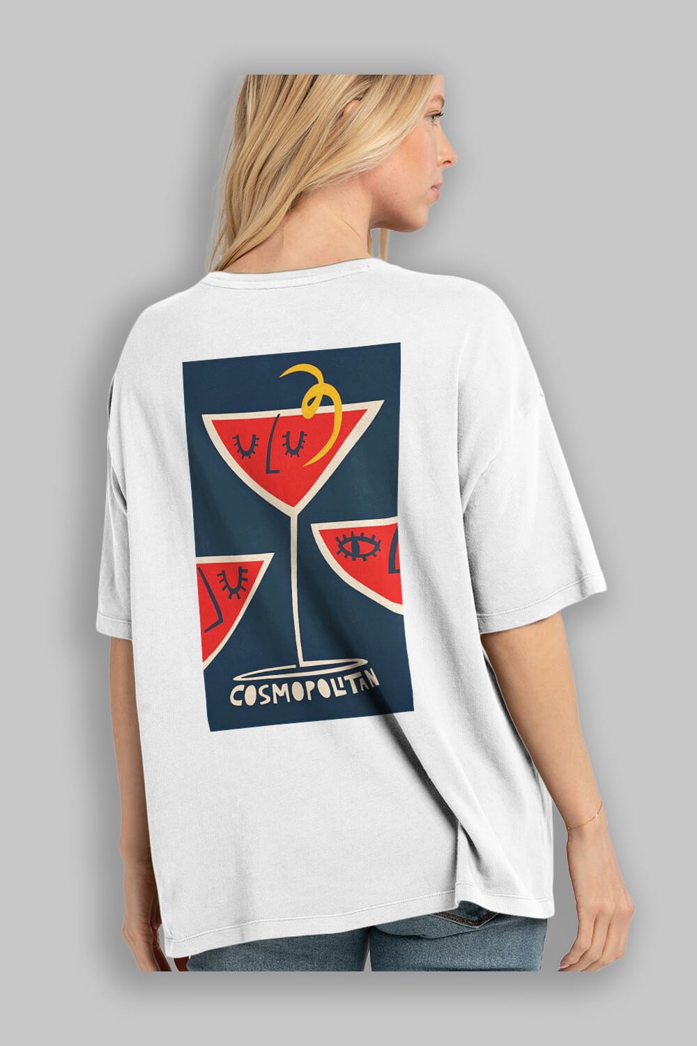 Cosmopolitan 4 Arka Baskılı Oversize t-shirt Erkek Kadın Unisex %100 Pamuk Bisiklet Yaka tişort