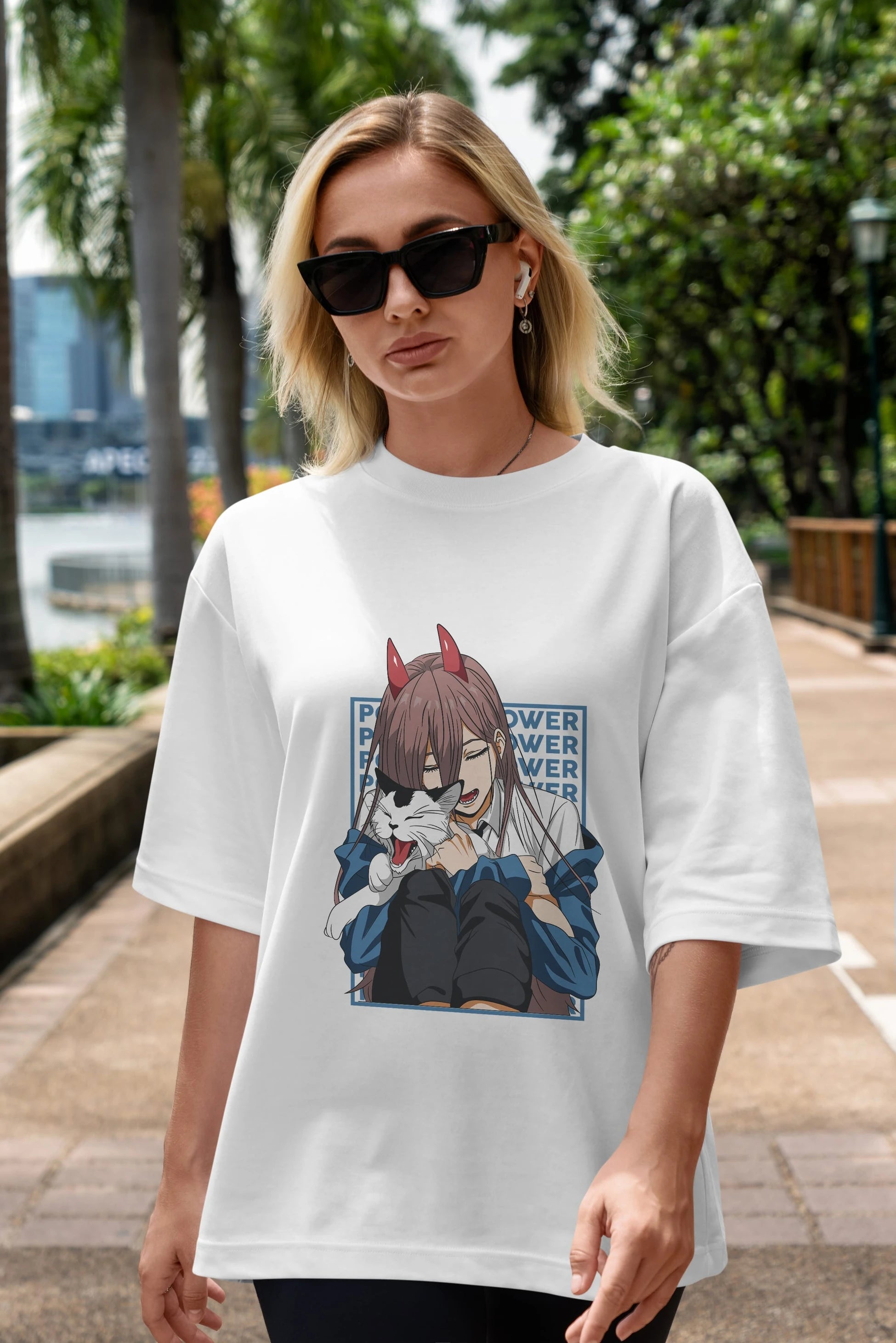 POWER CHAINSAWMAN Anime Ön Baskılı Oversize t-shirt %100 pamuk Erkek Kadın Unisex