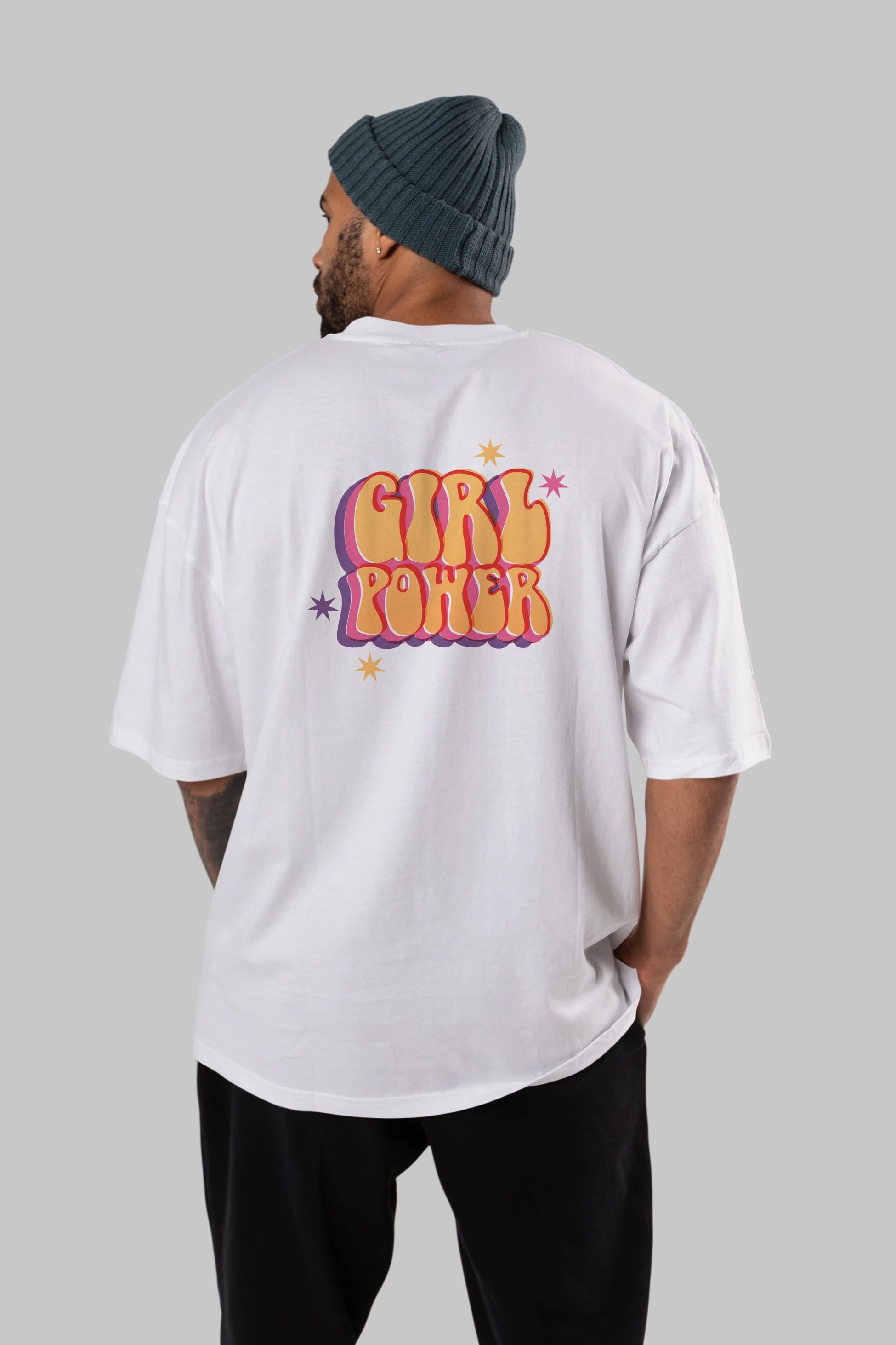Girl Power Yazılı Arka Baskılı Oversize t-shirt Erkek Kadın Unisex