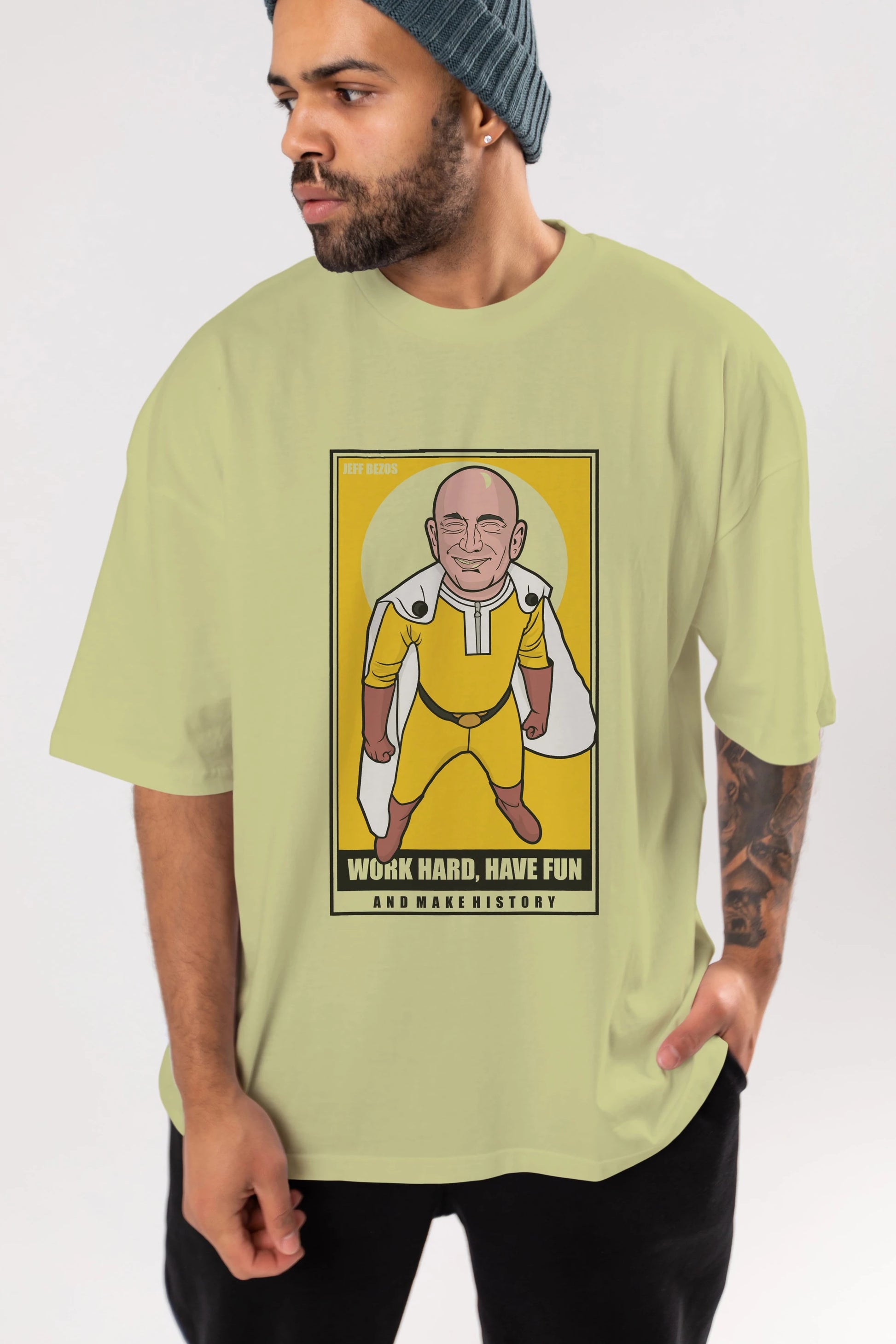 Jeff Bezos Saitama Ön Baskılı Oversize t-shirt Erkek Kadın Unisex %100 Pamuk tişort