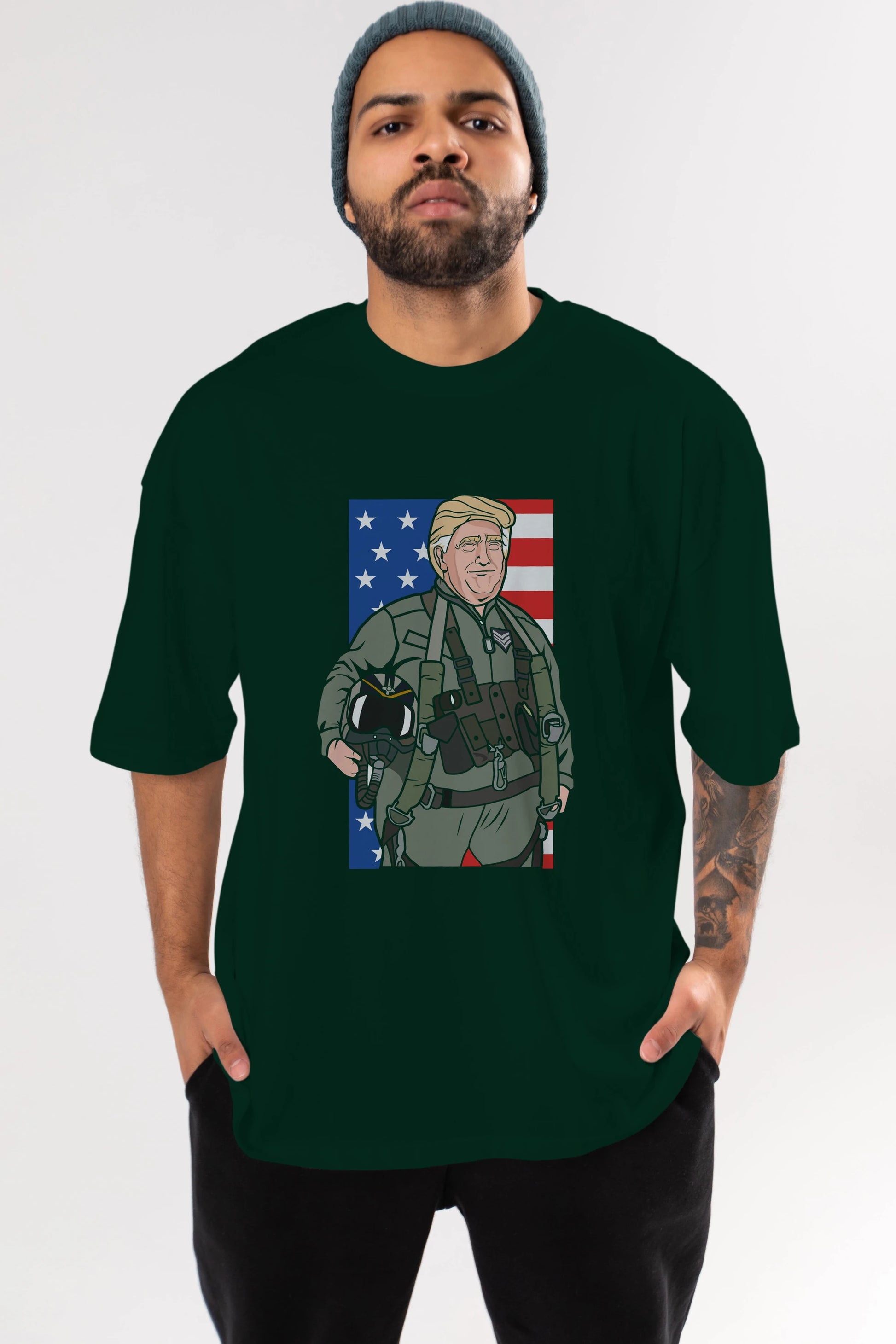 Trump Jetplane Pilot Ön Baskılı Oversize t-shirt Erkek Kadın Unisex %100 Pamuk tişort