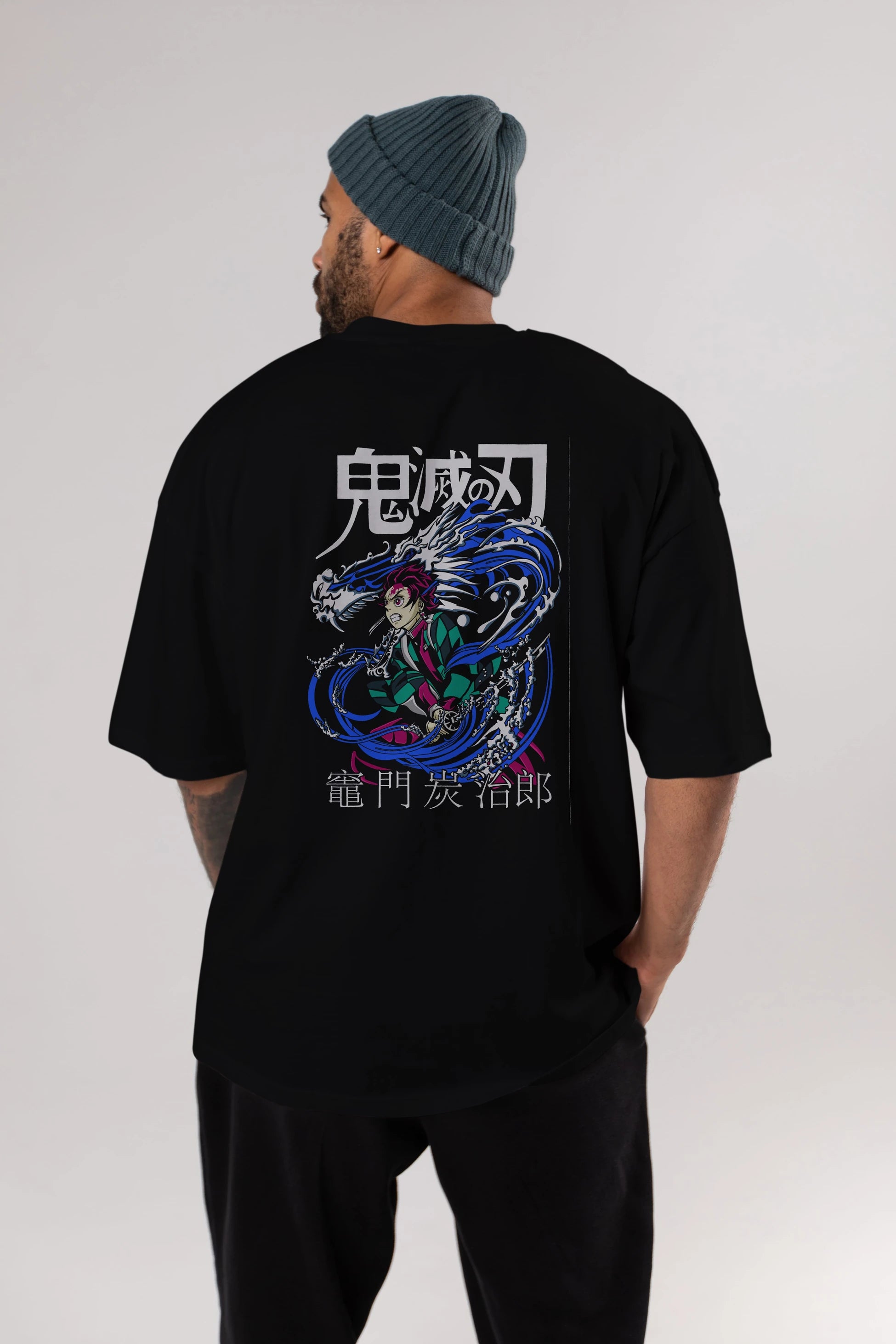 TANJIRO KAMADO 2 Anime Arka Baskılı Oversize t-shirt Erkek Kadın Unisex