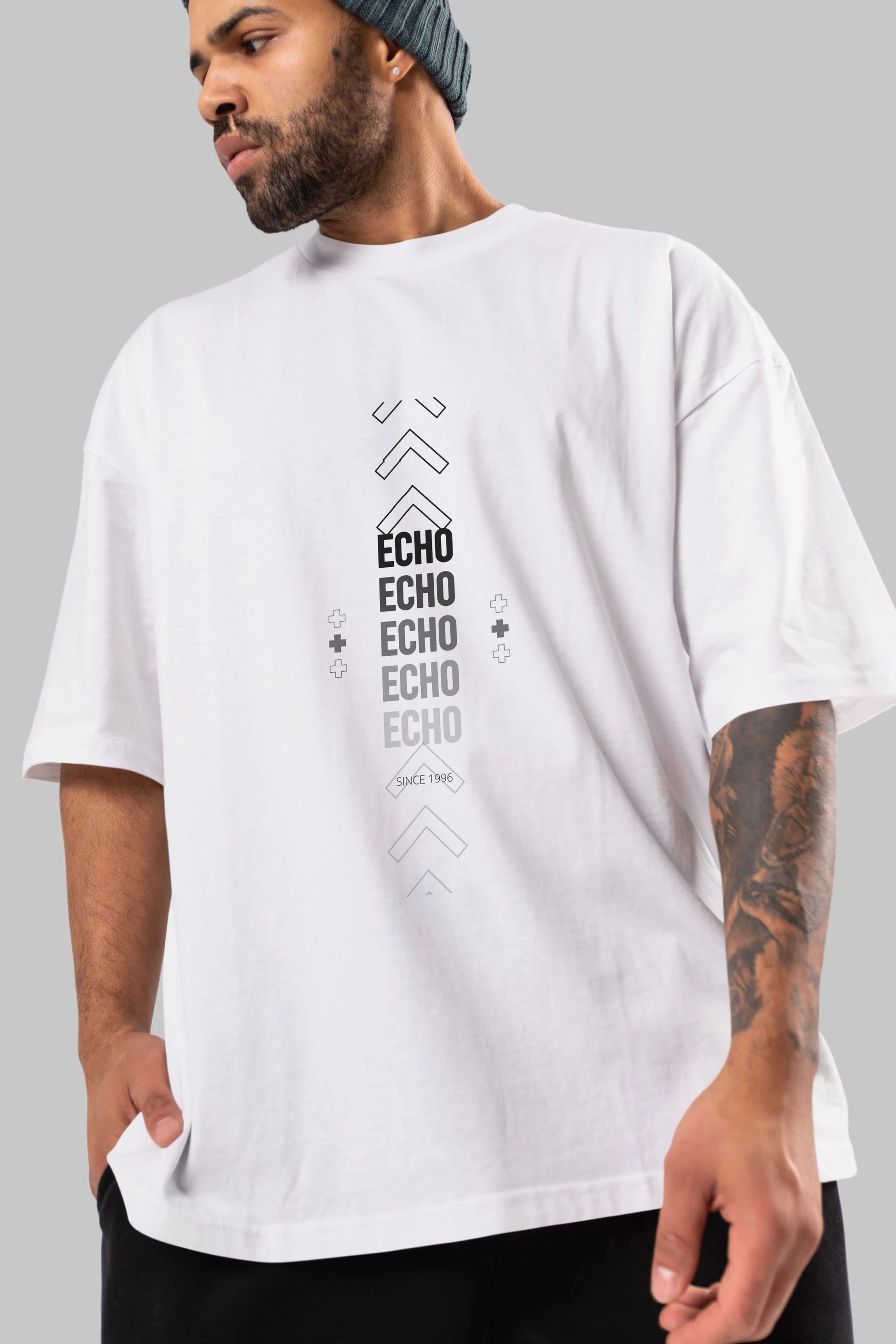Echo Yazılı Ön Baskılı Oversize t-shirt Erkek Kadın Unisex