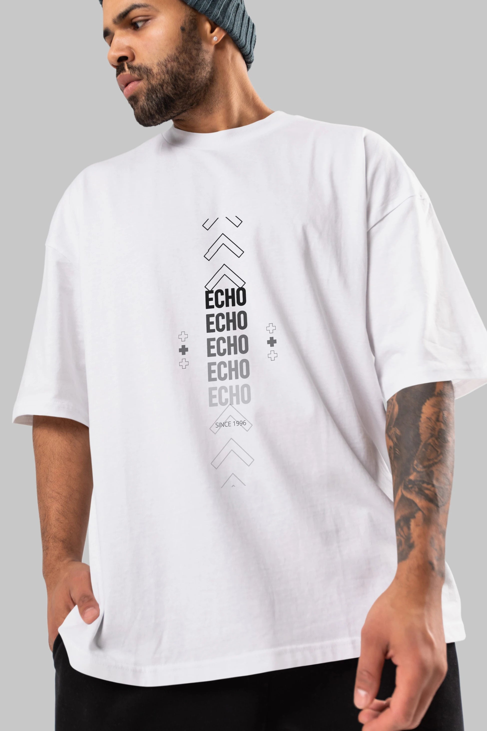 Echo Yazılı Ön Baskılı Oversize t-shirt Erkek Kadın Unisex