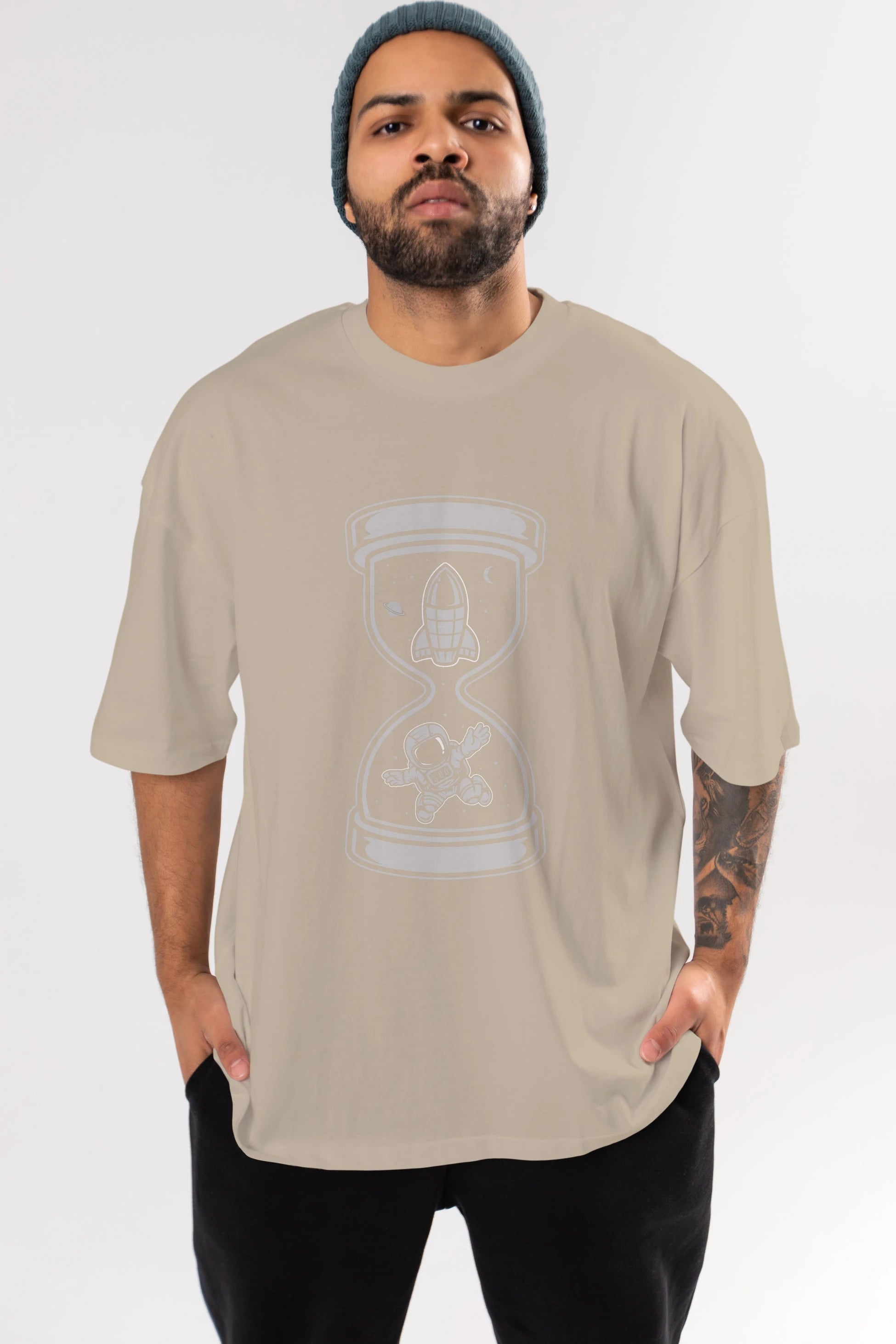 Astronaut Time Ön Baskılı Oversize t-shirt Erkek Kadın Unisex