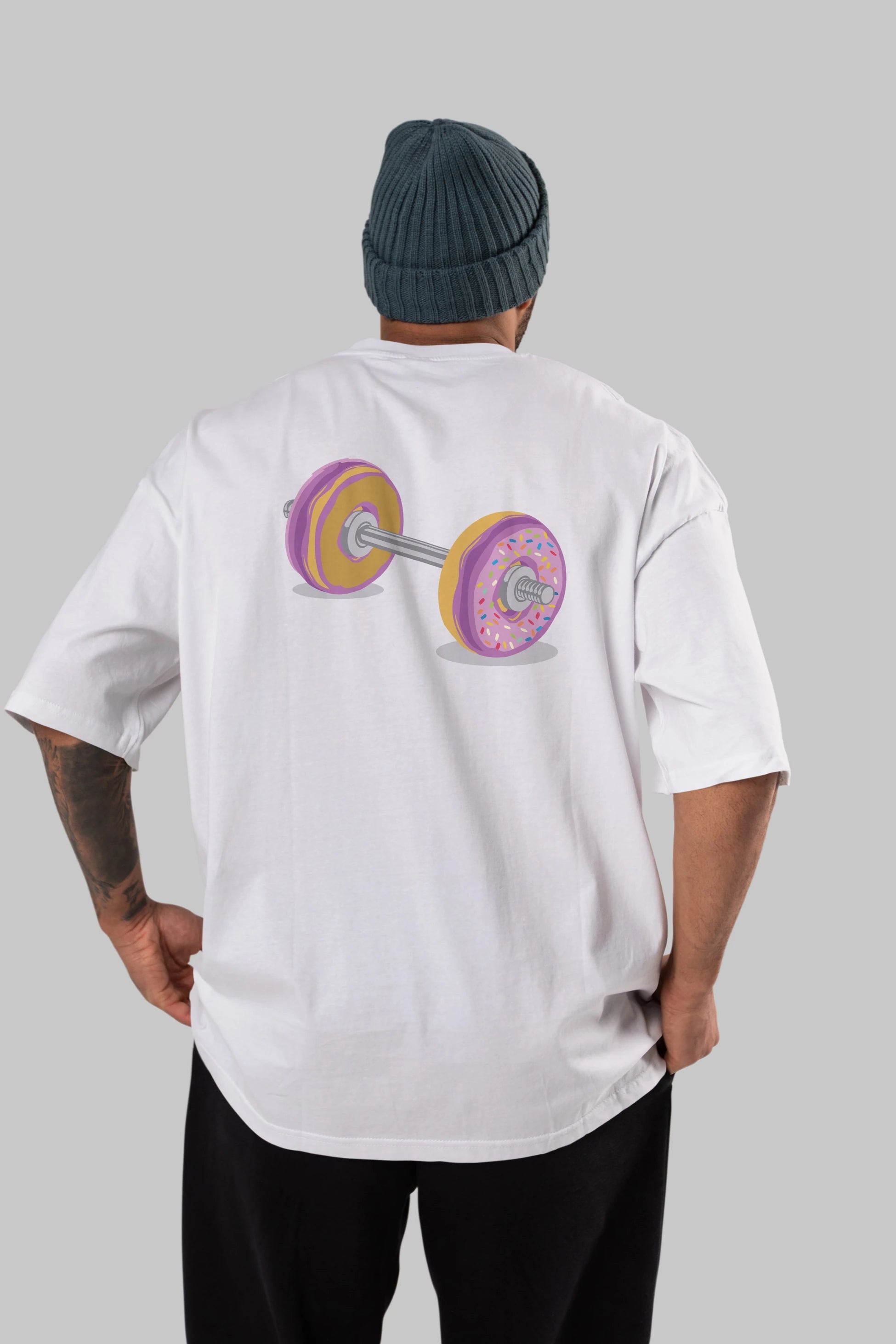 Donut Barbell Arka Baskılı Oversize t-shirt %100 pamuk Erkek Kadın Unisex