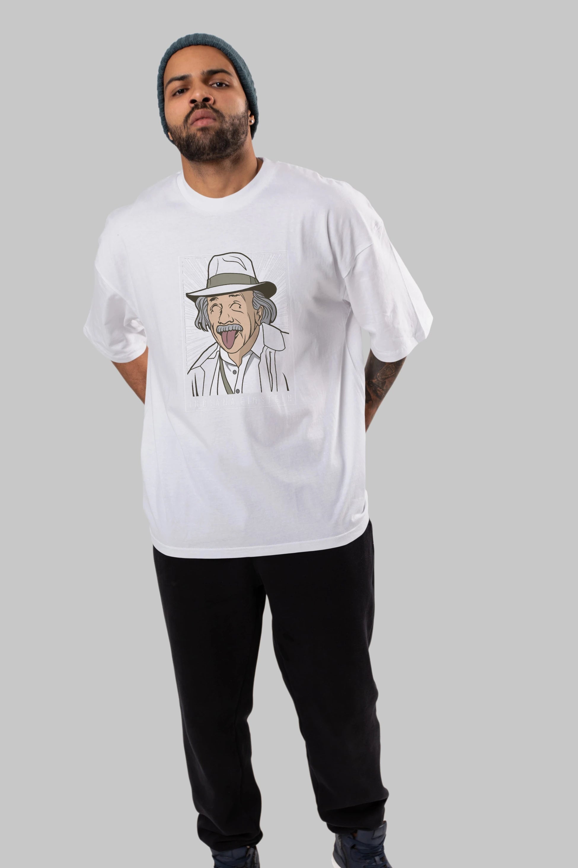 Indiana Jones Einstein Ön Baskılı Oversize t-shirt Erkek Kadın Unisex %100 Pamuk tişort